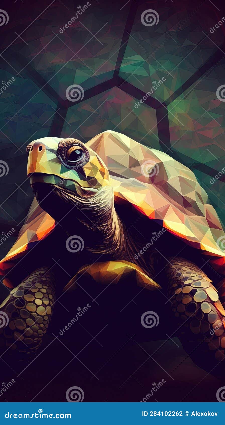 Abstract Turtle on Dark Background. Generative AI Stock Illustration