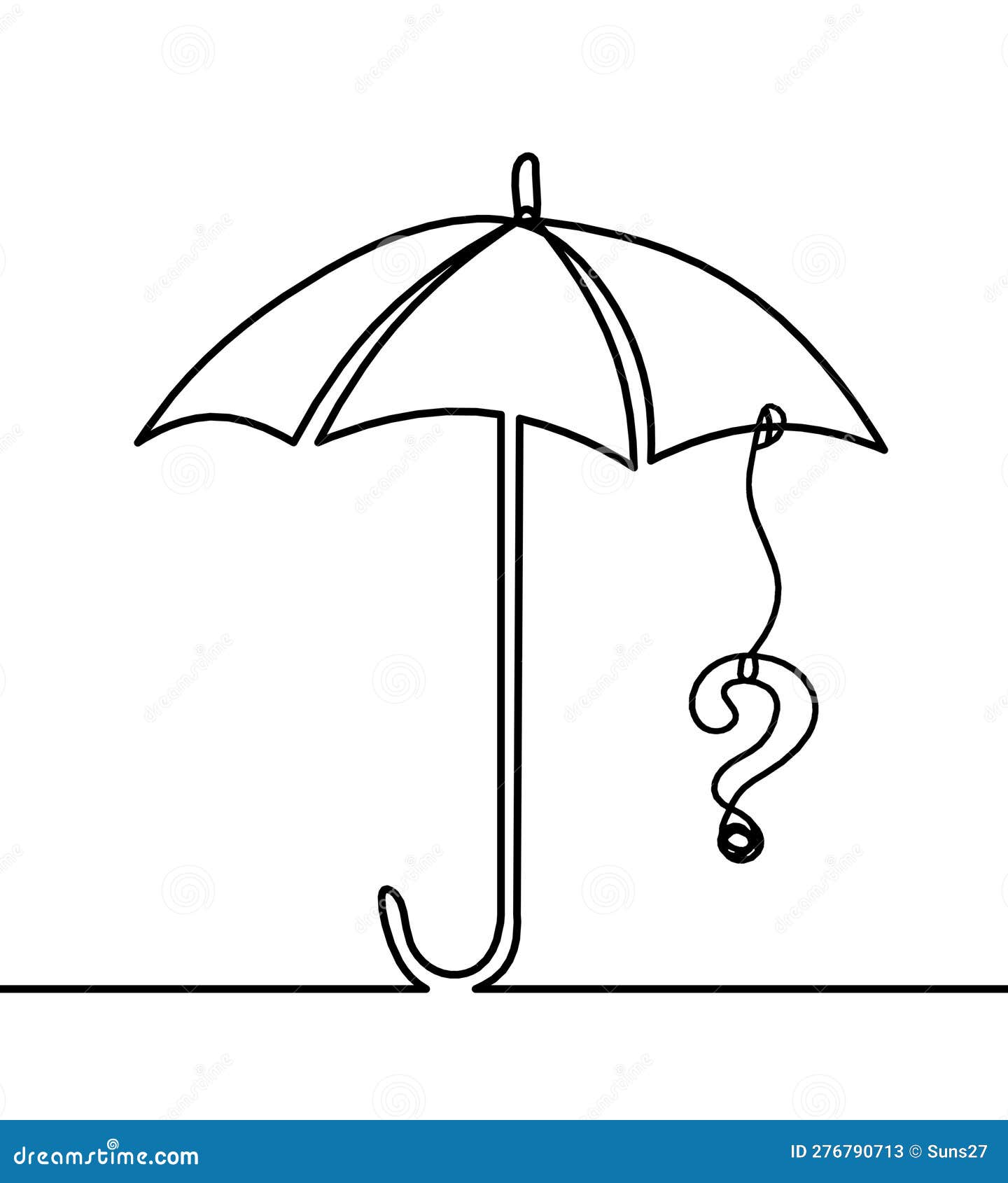 Abstract Umbrella with Question Mark As Line Drawing on White Stock