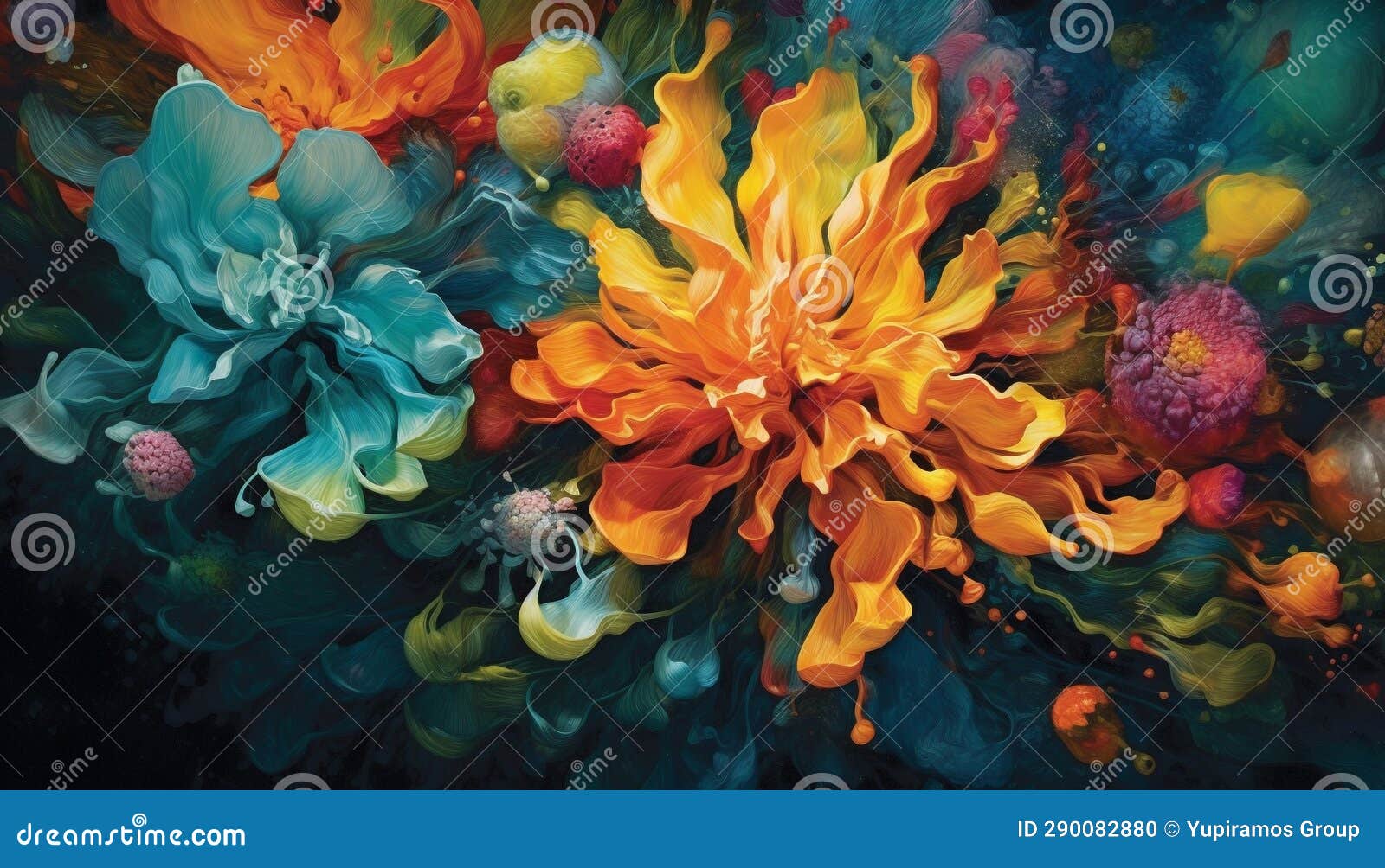 Abstract Underwater Flower Painting in Bright Colors on Grunge Backdrop Generated by AI Stock