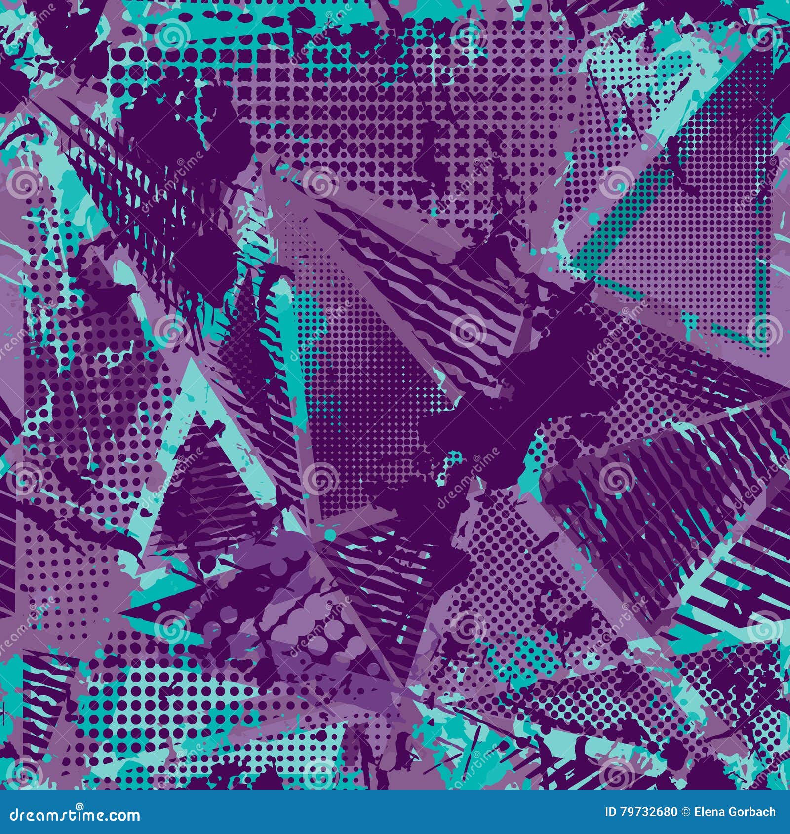 abstract urban seamless pattern. grunge texture background. scuffed drop sprays, triangles, dots, neon spray paint