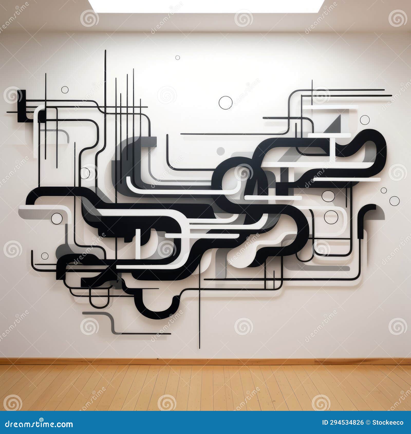 Abstract Vector Art Wall Bold Black Lines on White Wall Stock