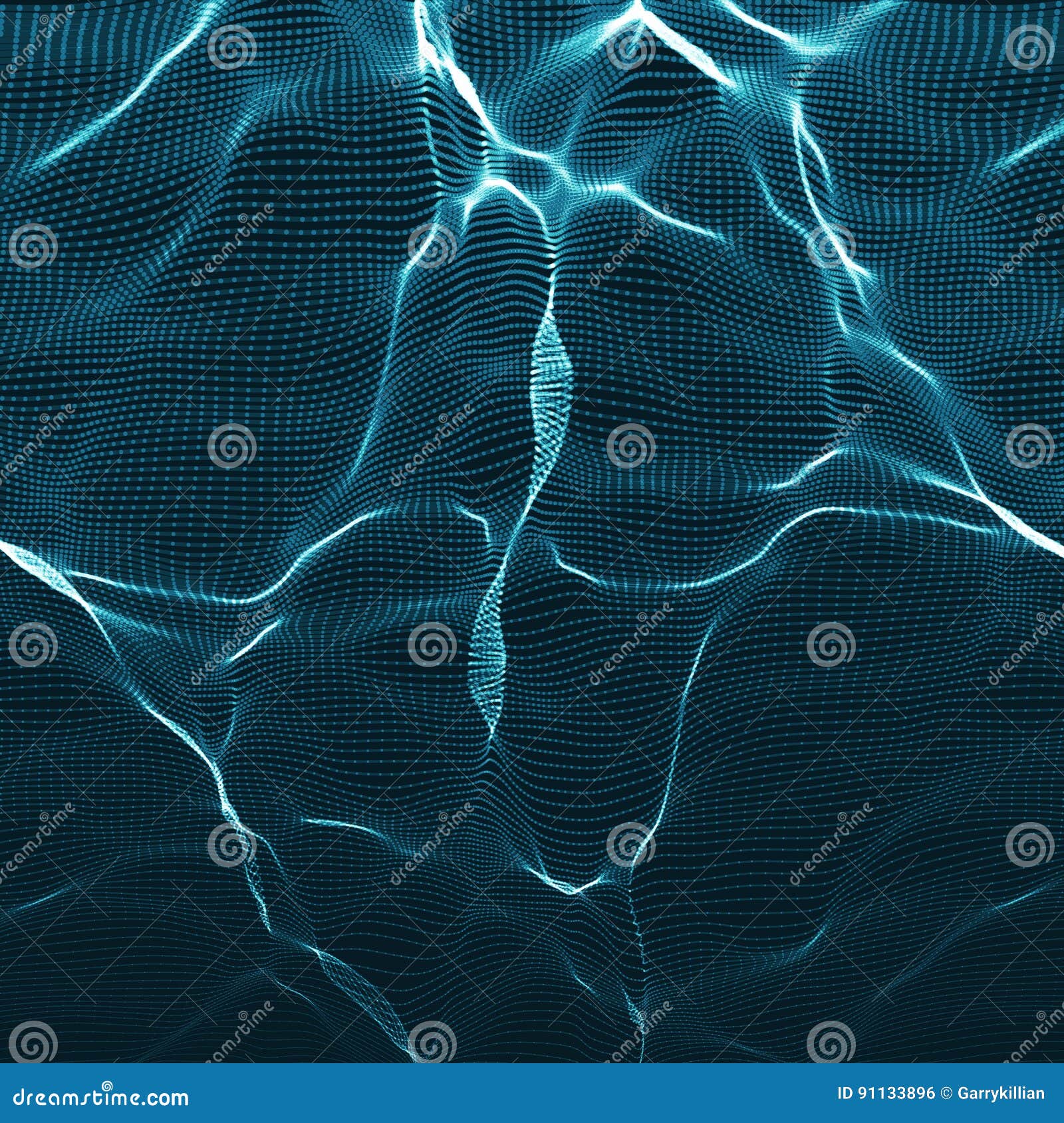 Abstract Vector Blue Wave Mesh Background. Point Cloud Array. Chaotic Light Waves. Technological