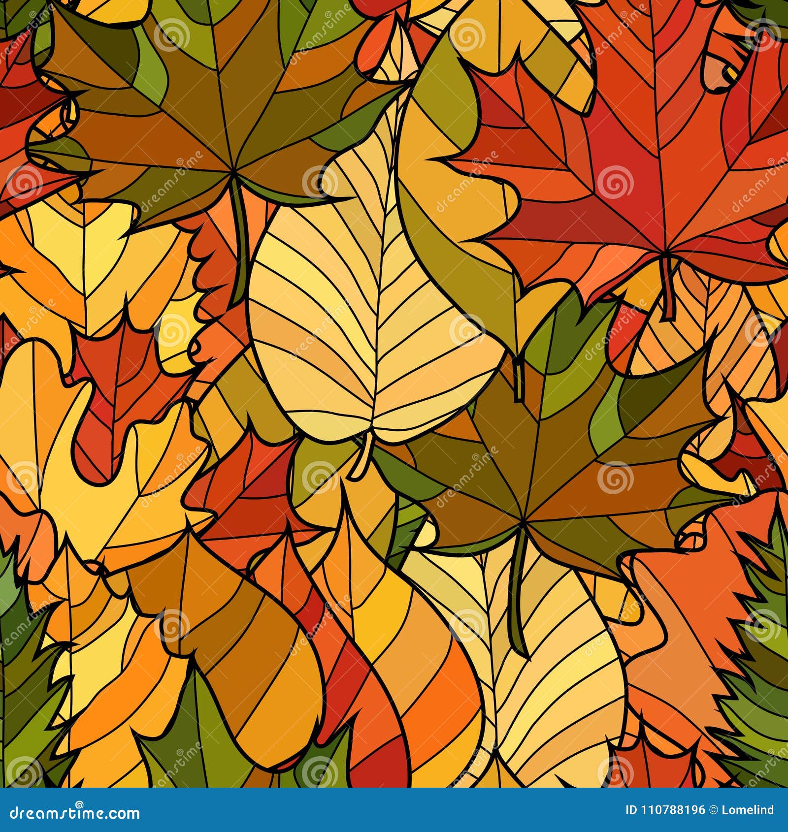 Vector Doodle Autumn Leaves Seamless Pattern Stock Photo - Image of ...