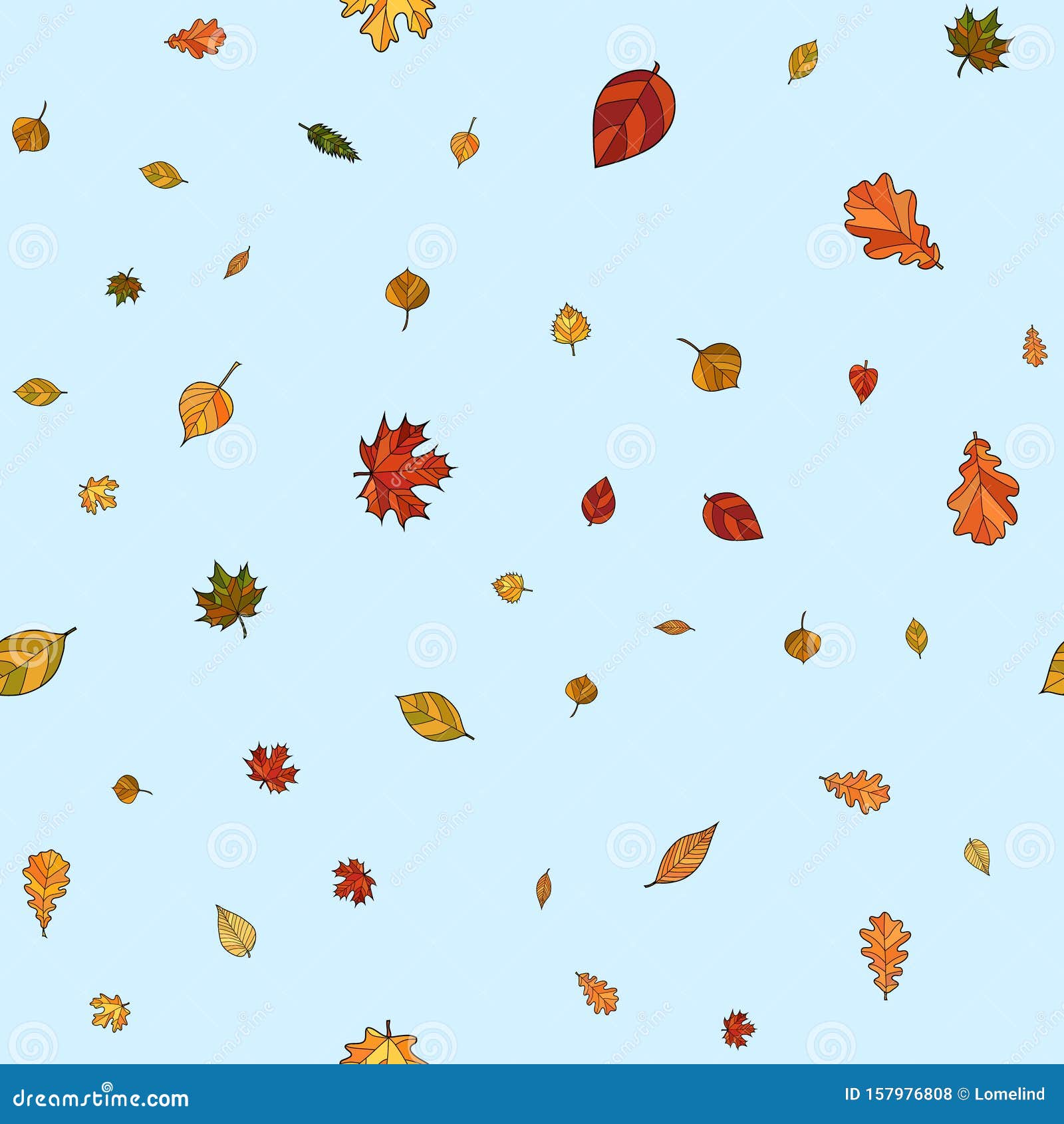 Abstract Vector Doodle Autumn Leaves Seamless Pattern Stock ...