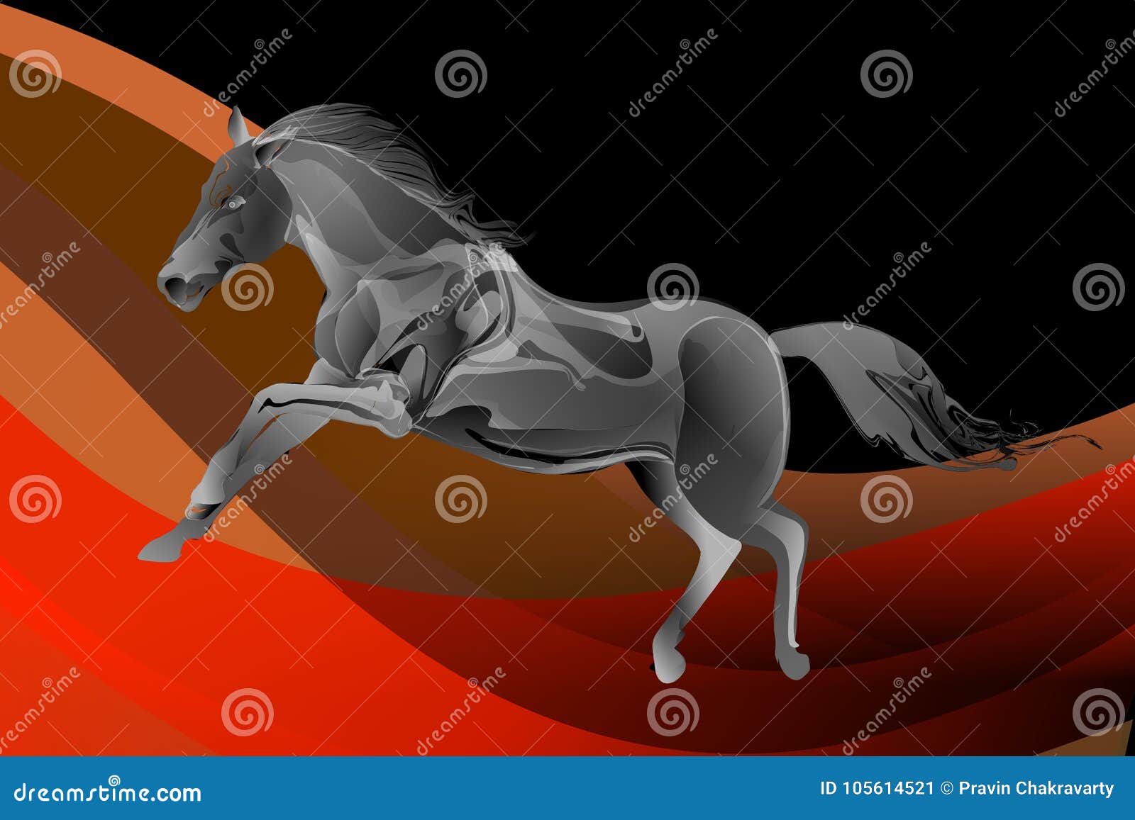 Abstract Vector Horse in a Jump on a Colorful Wavy Background, Vector ...