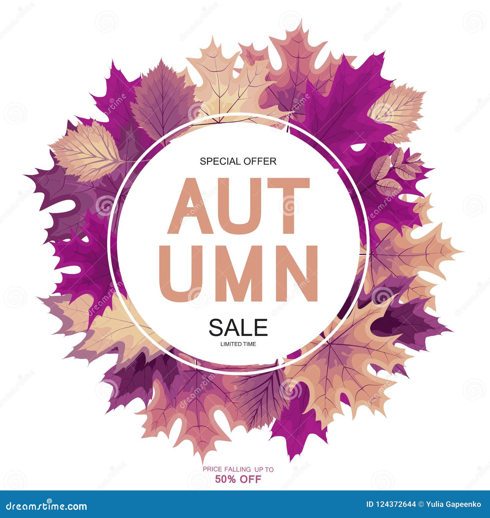 Abstract Vector Illustration Autumn Sale Background with Falling Autumn