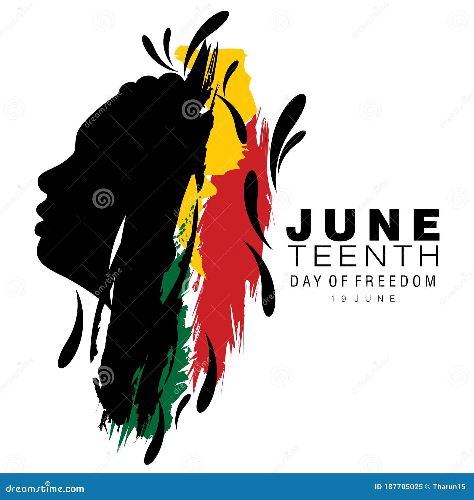 abstract   of a black face with cornrow hairstyle on brush strokes with the text day of freedom for juneteenth o