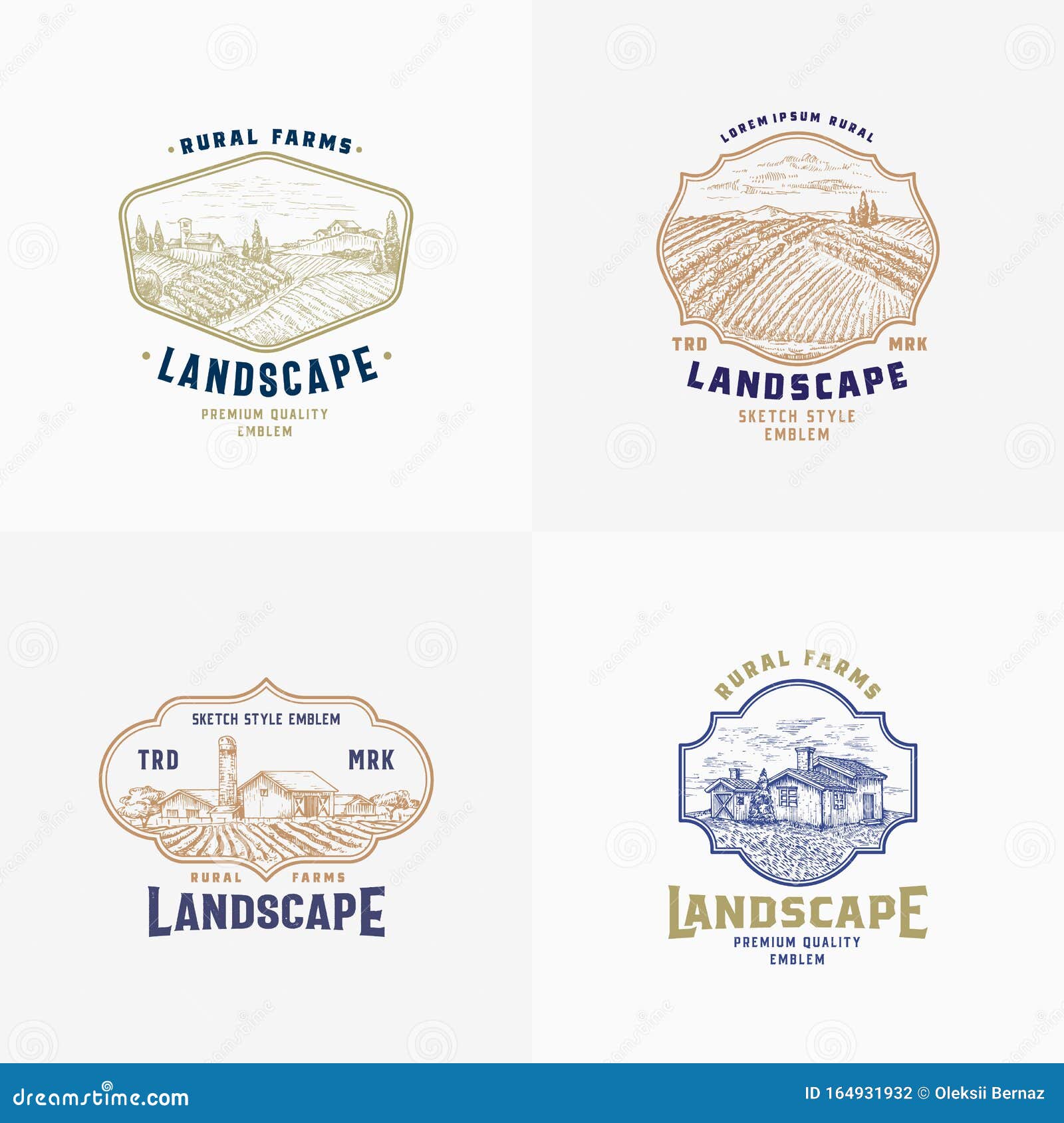 abstract  rural farm signs, badges or logo templates bundle. rustic landscape sketches in frames with retro