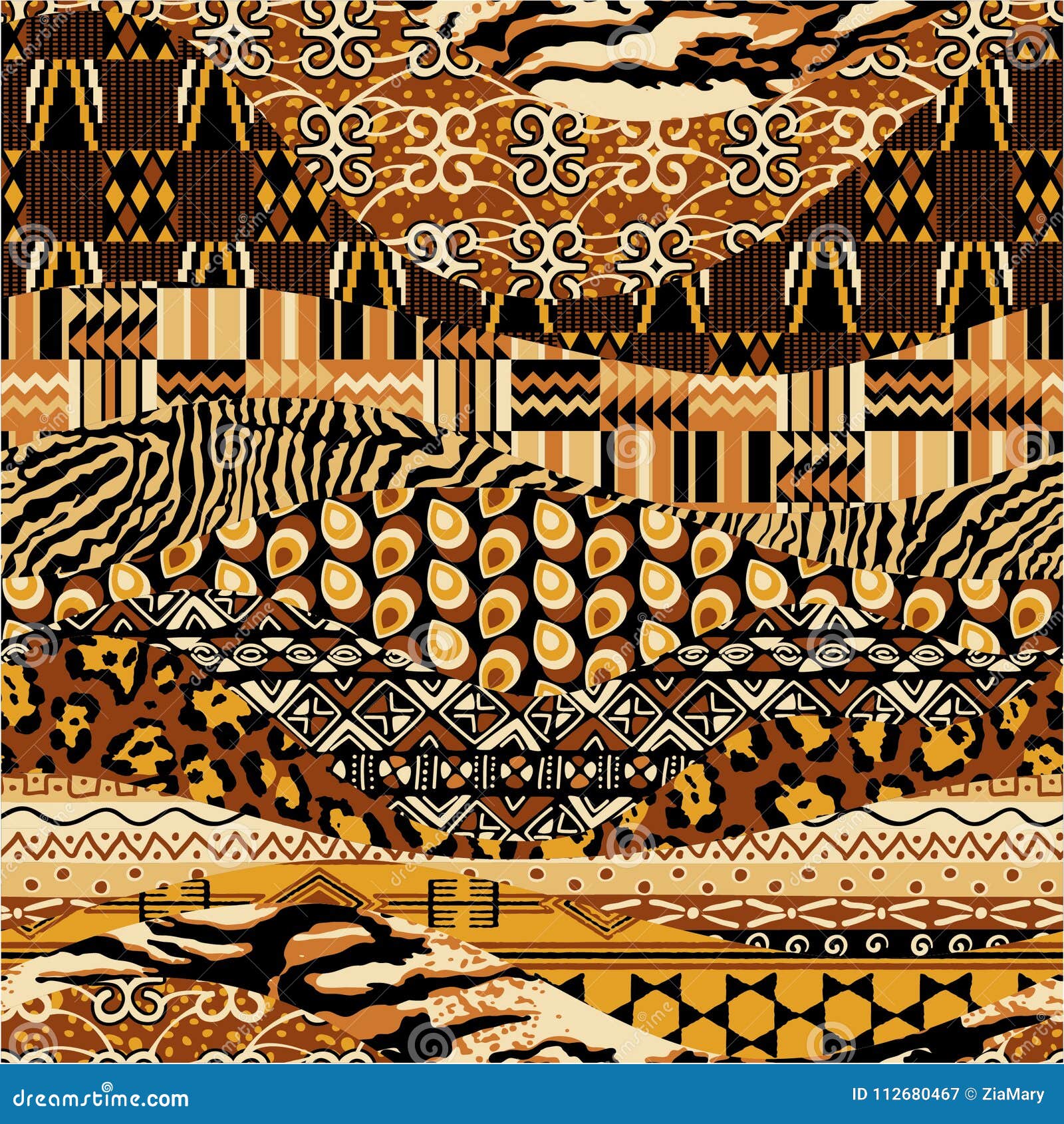 African Style Fabric Patchwork Endless Background Stock Vector