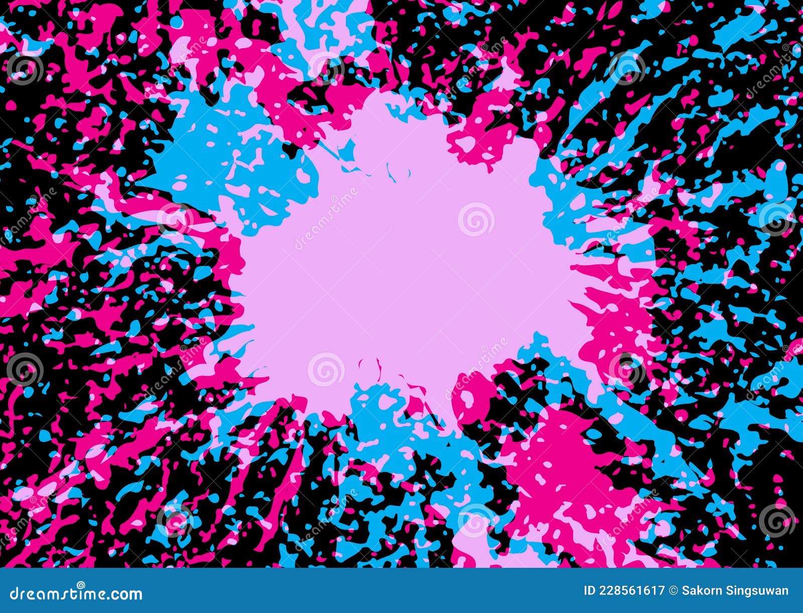 Abstract Vector Splatter Blue and Pink Color on Black Background Design. Illustration Vector