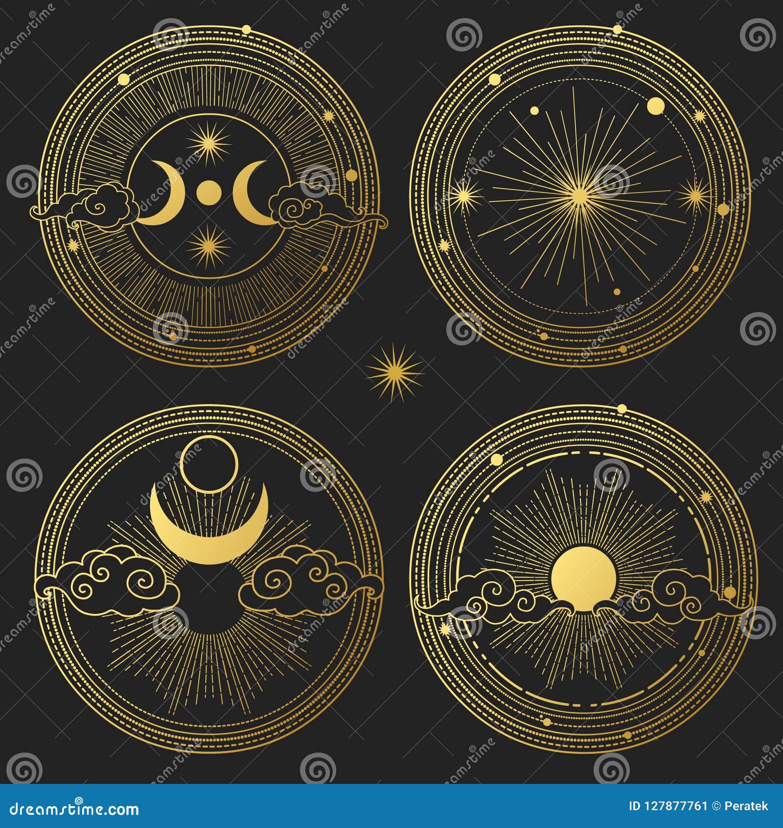 Download Set Of Decorative Design Elements. Moon, Sun, Planets And ...