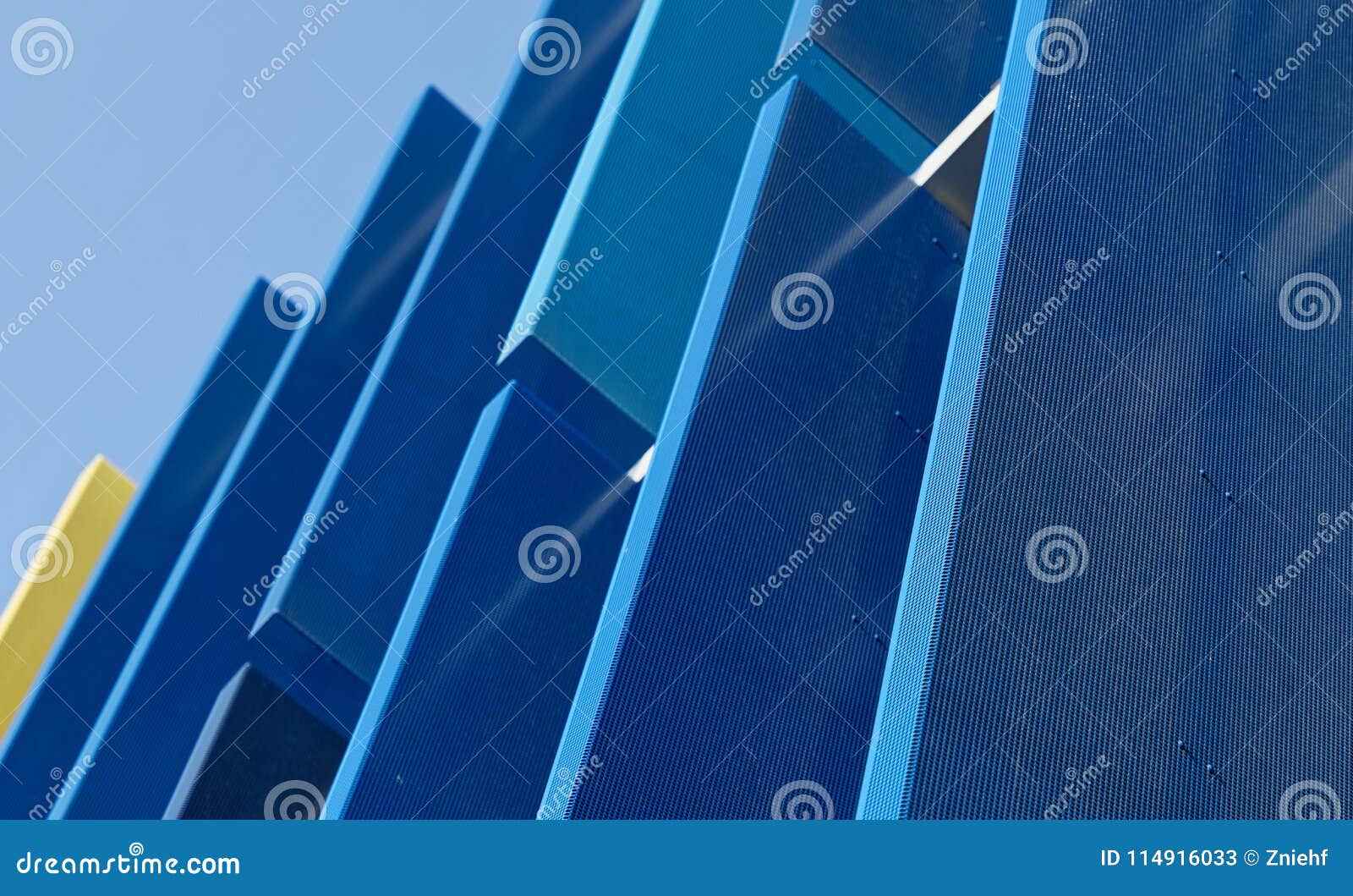 Abstract View of a Blue Facade with Large Plastic Panels Editorial