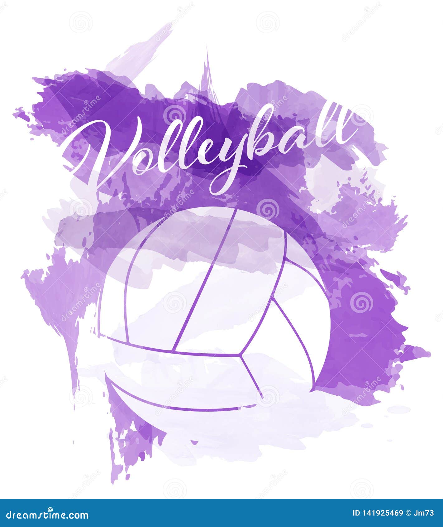 Abstract Violet Watercolor Splashes with Volleyball Ball Silhouette ...