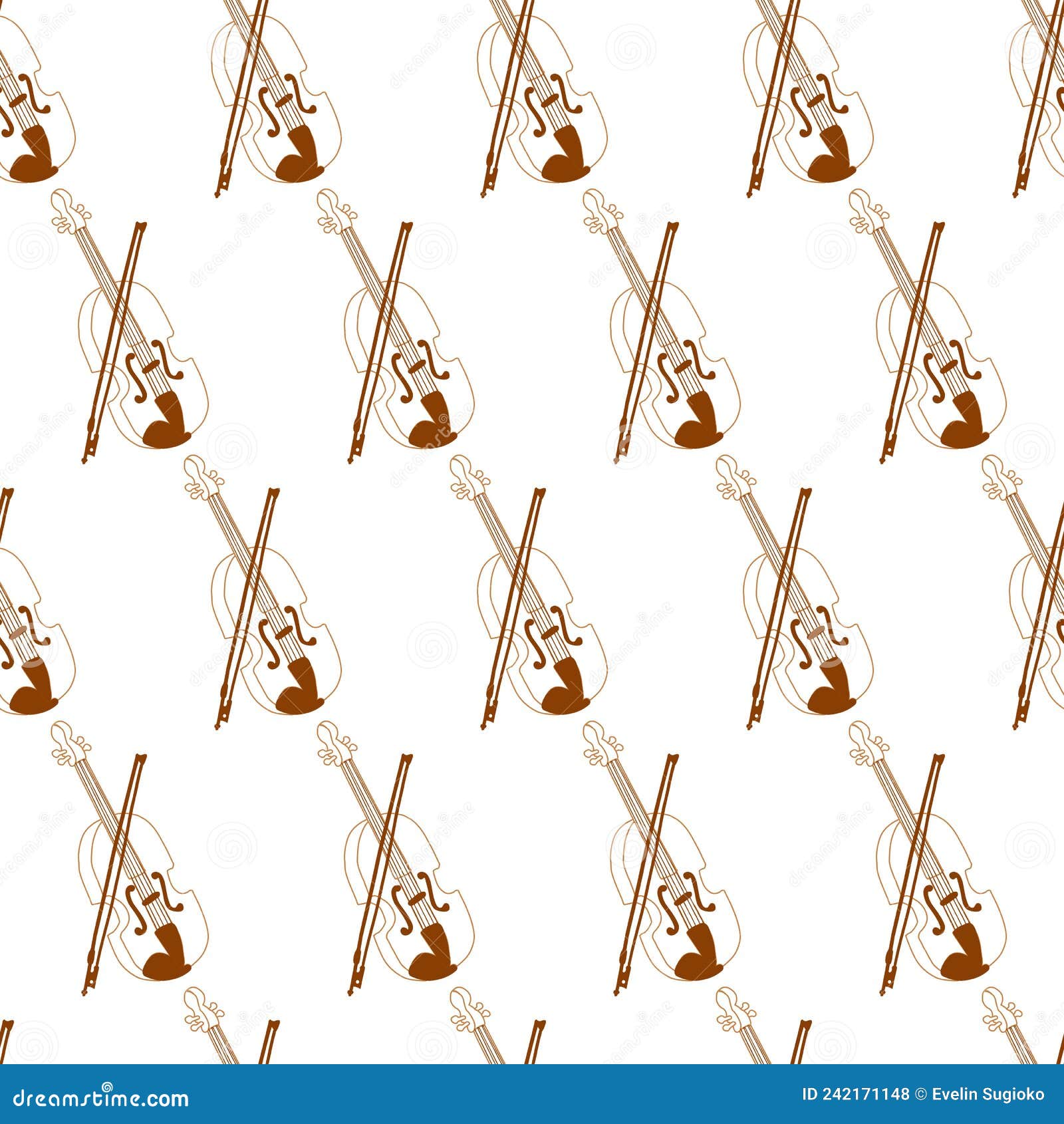 Abstract Violin and Violins Vector Graphic Line Art Seamless Pattern