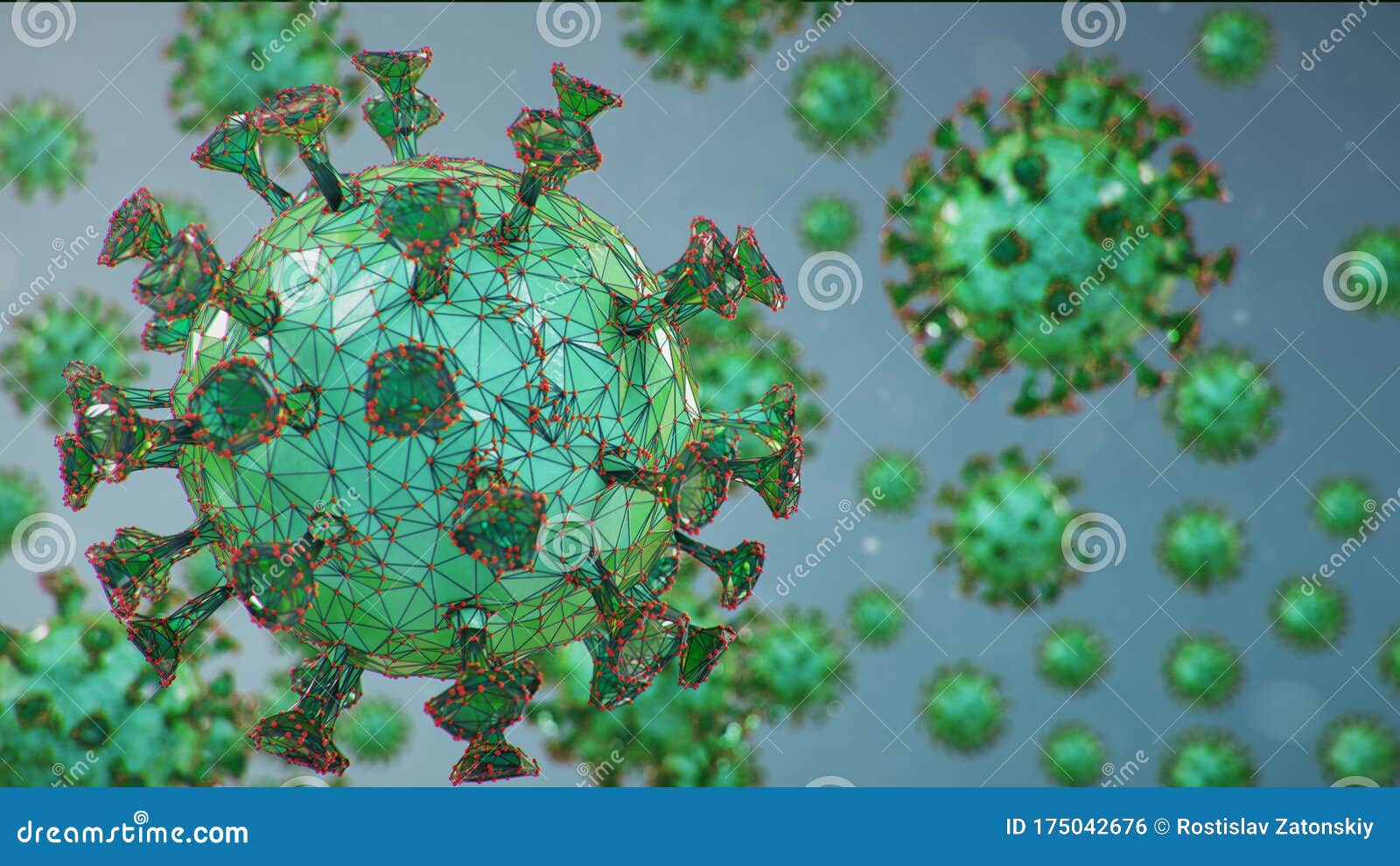 abstract virus background, flu virus or covid-19. the virus infects cells. covid-19 under the microscope, pathogen