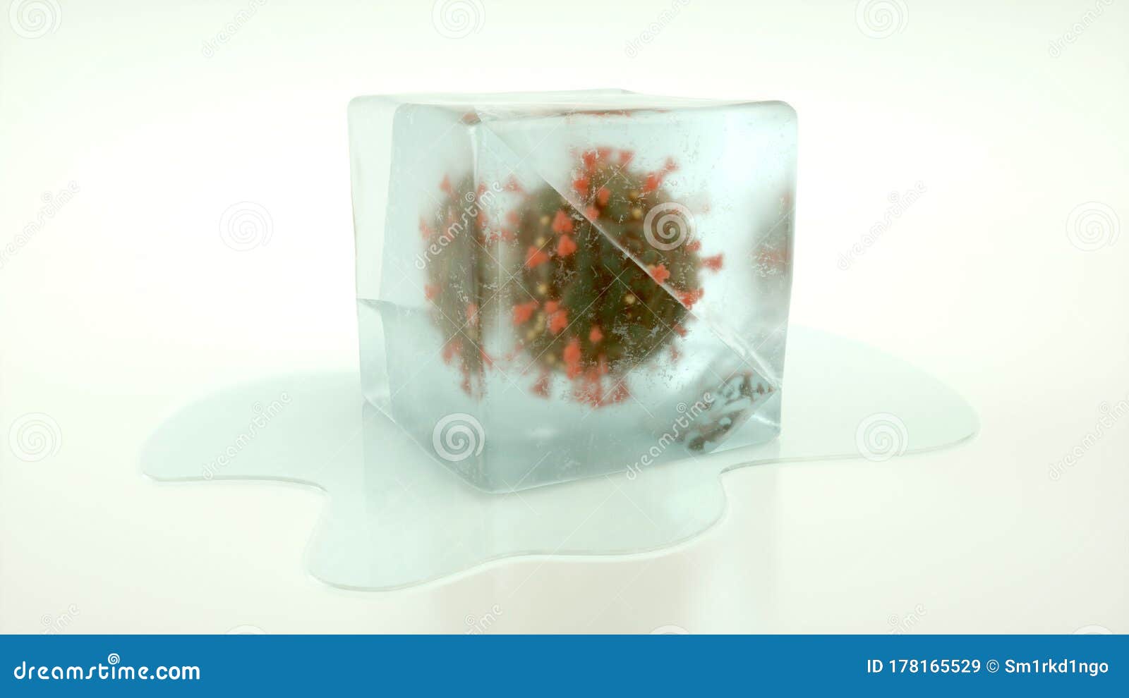 Abstract Virus in Ice Cube on a White Background. 3d Render