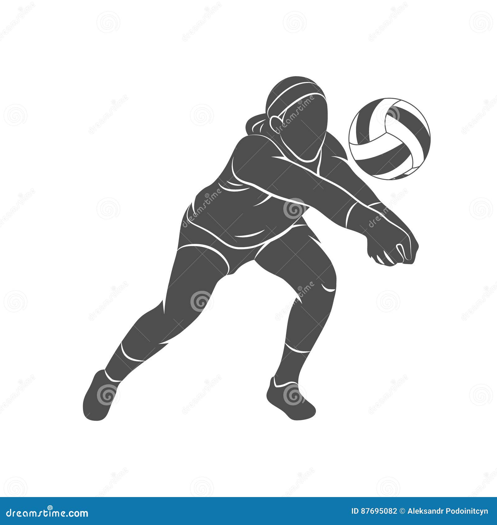 Volleyball Player Spiking Ball, Isolated Vector Silhouette ...