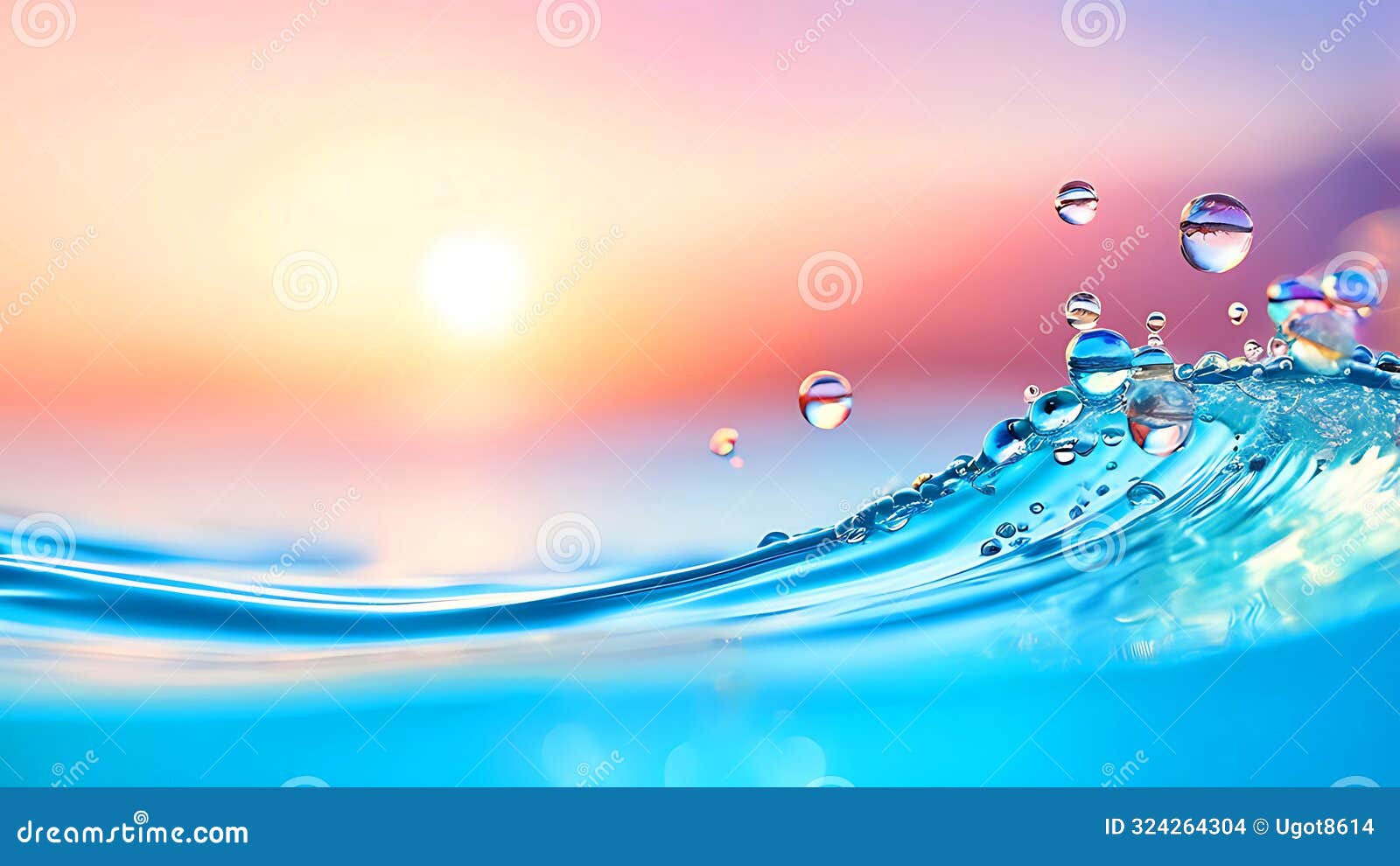 an abstract water wave background with bubbles in colors