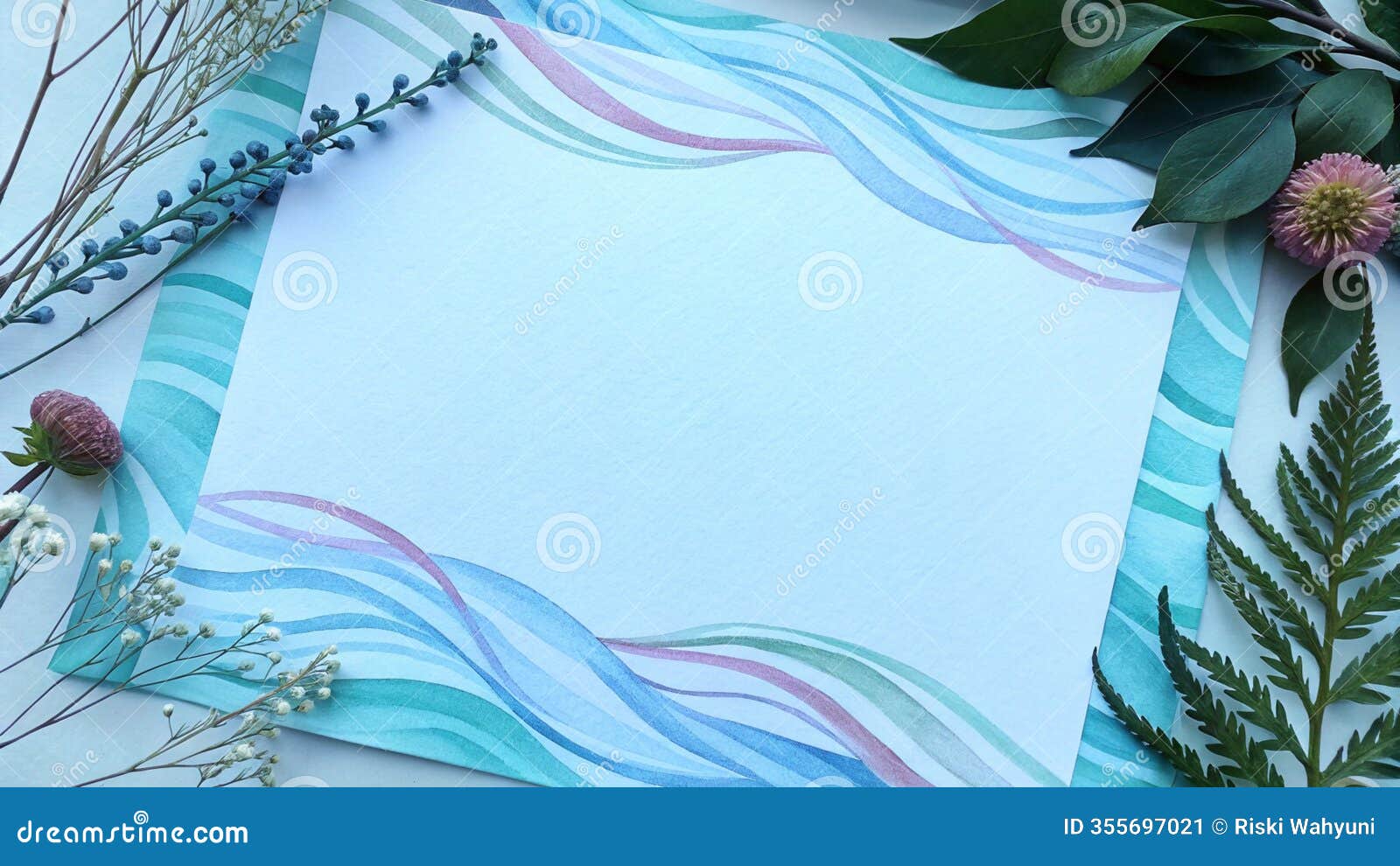 abstract watercolor border with paper texture and ocean mist palette