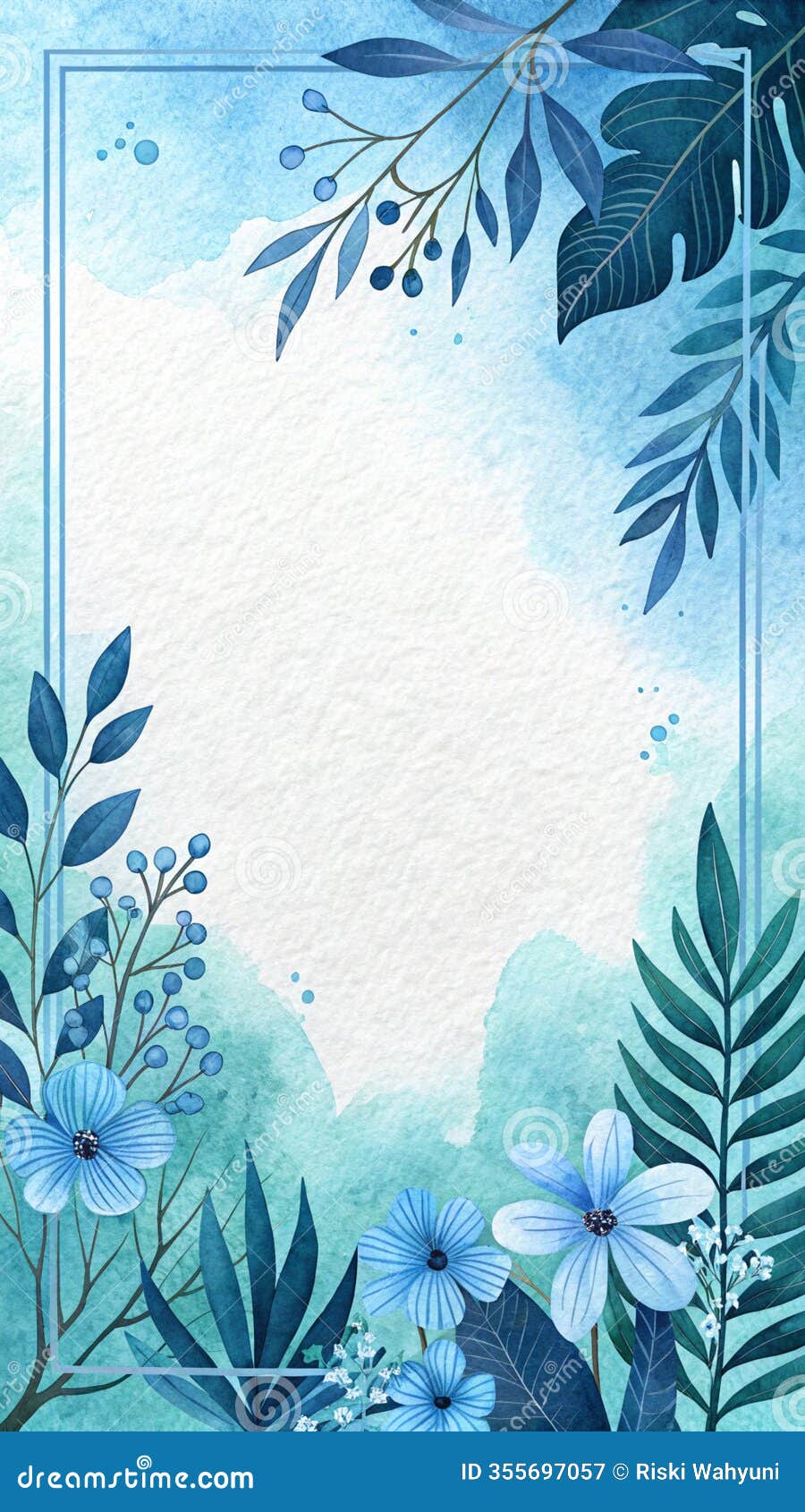 abstract watercolor border with paper texture and ocean mist palette