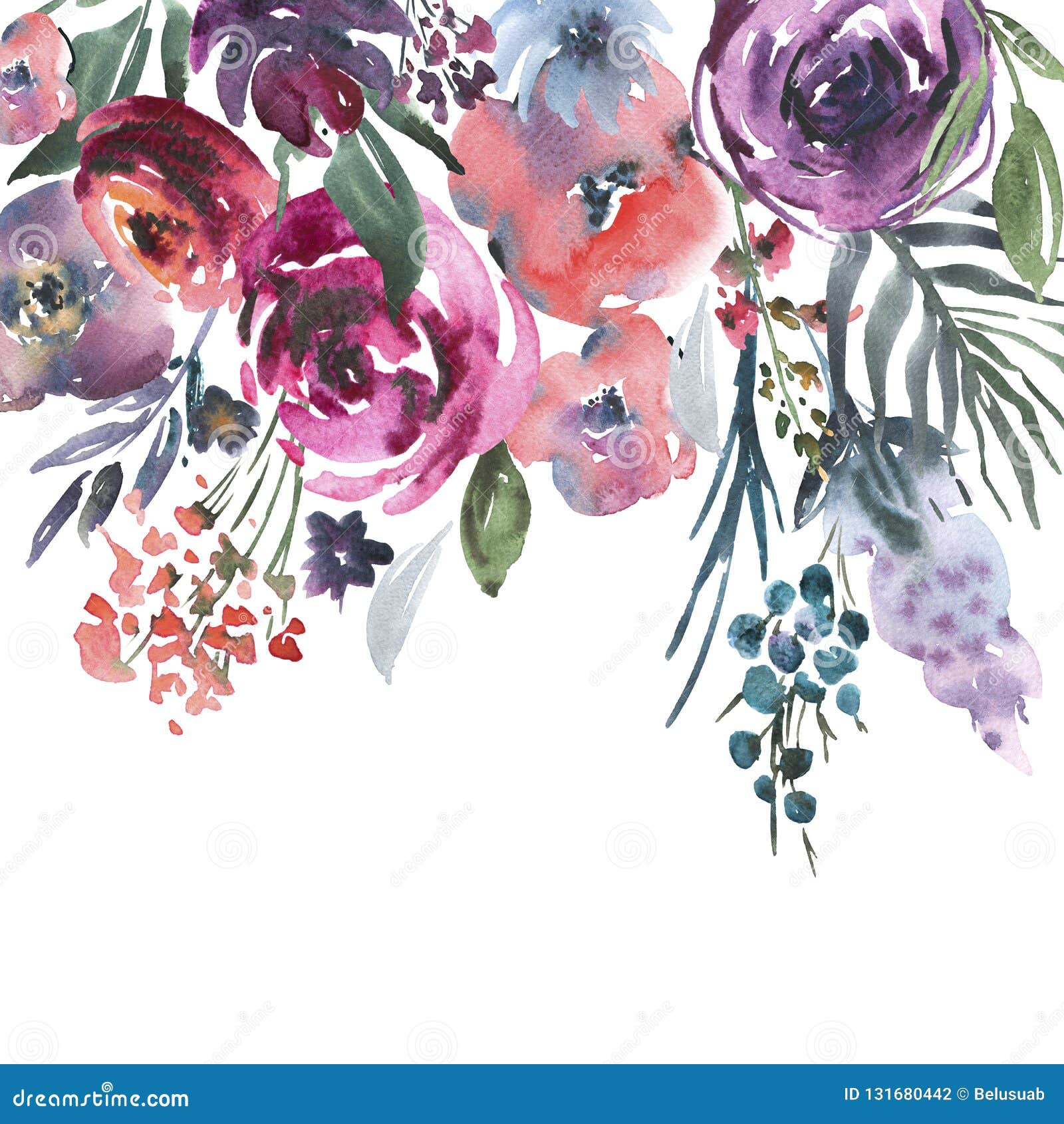 Watercolor floral arrangement. Vertical design element. Abstract