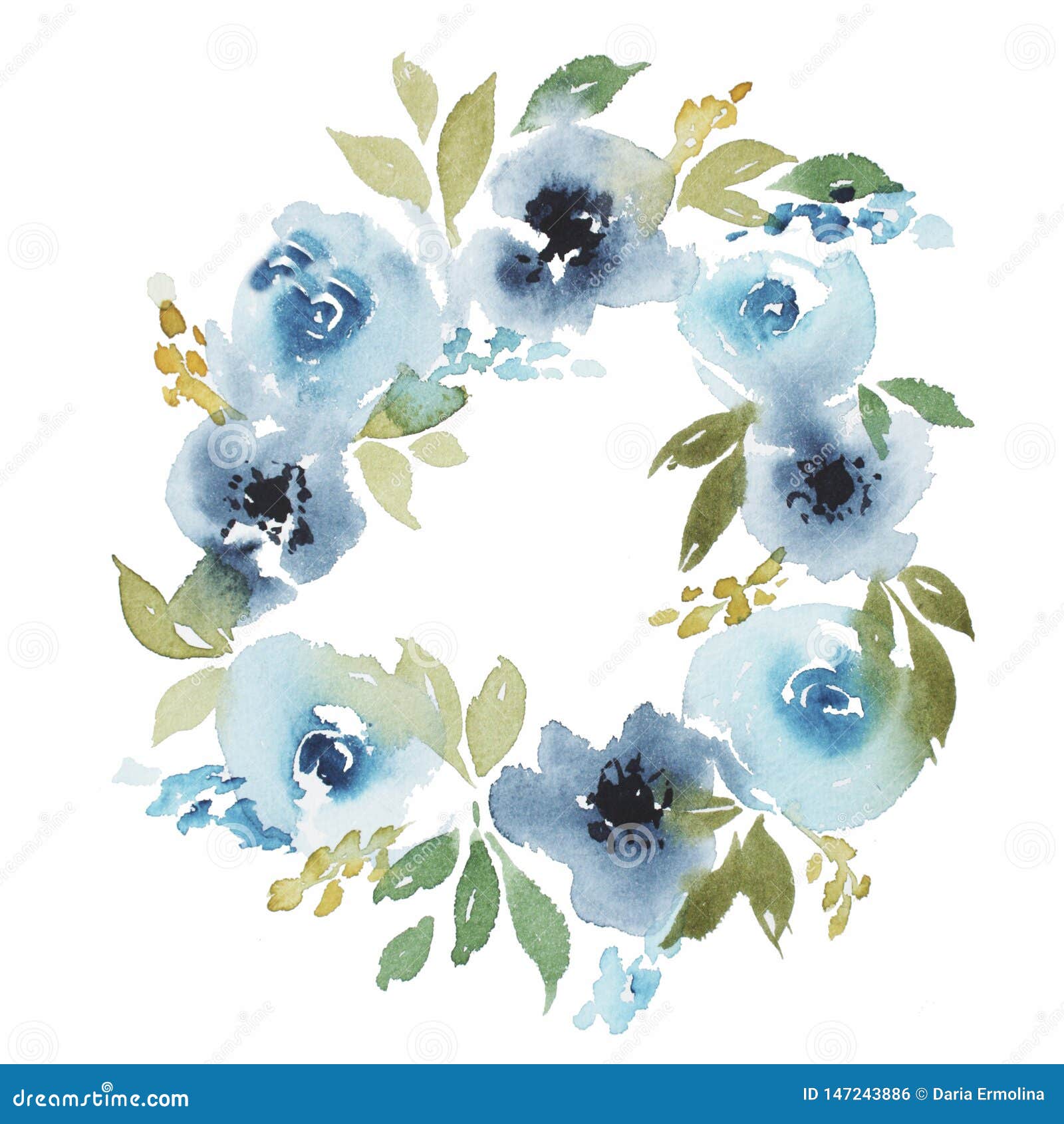 Abstract Watercolor Floral Wreath With Blue Rose Stock Illustration Illustration Of Crown Flowers