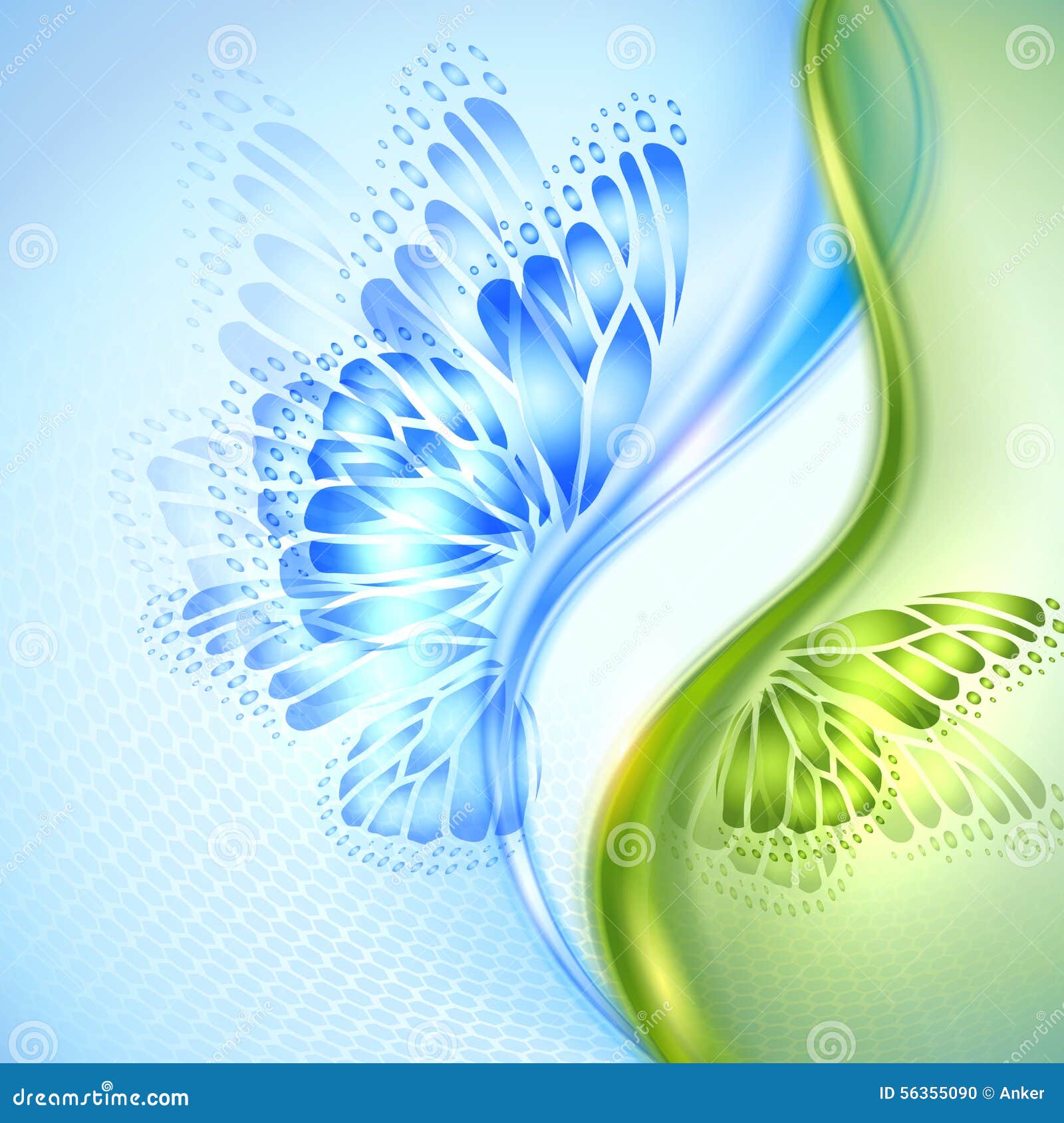 Abstract Wave Blue Green Background with Butterfly Stock Vector ...