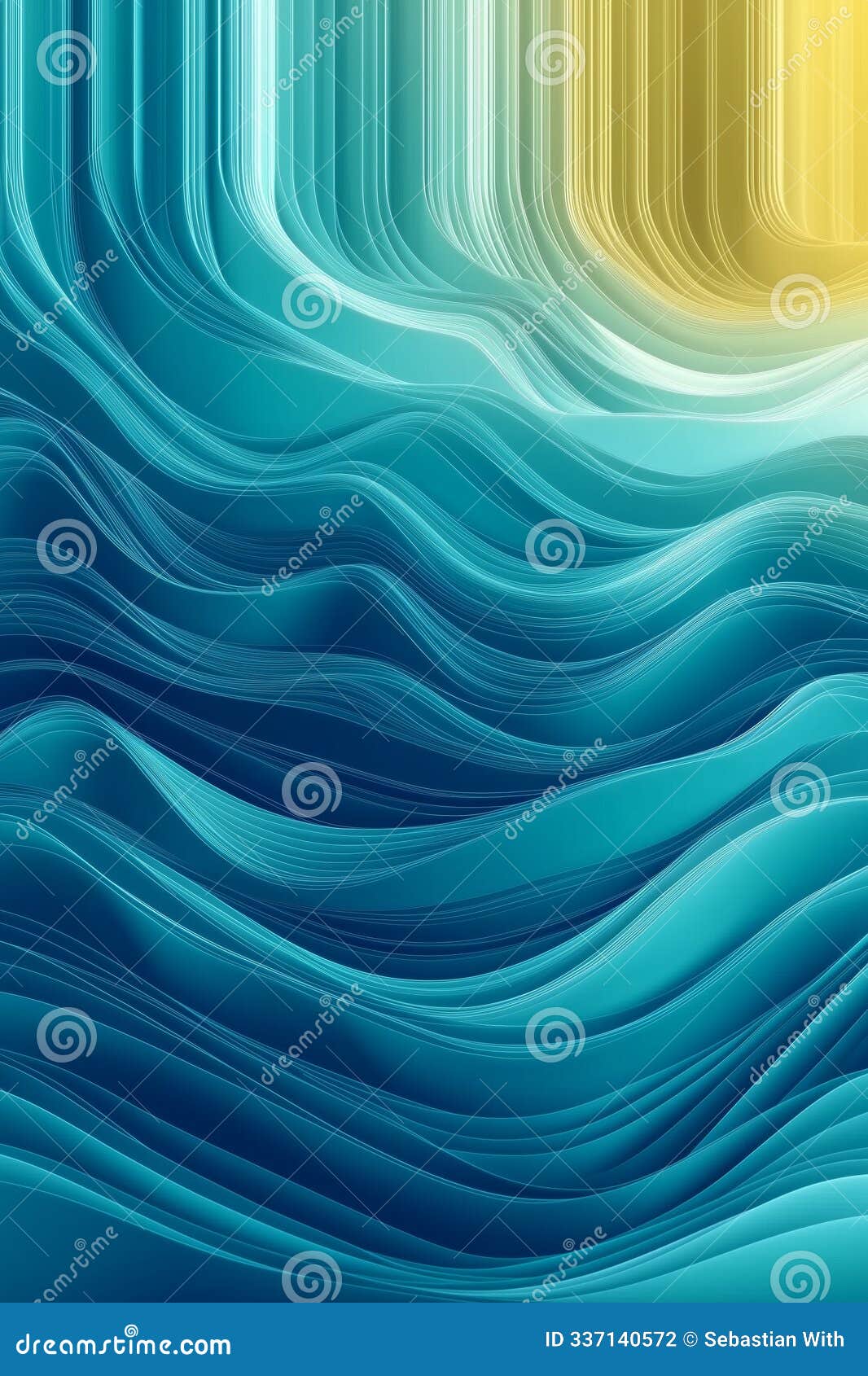 abstract waves in shades of teal and yellow create a serene and calming atmosphere.