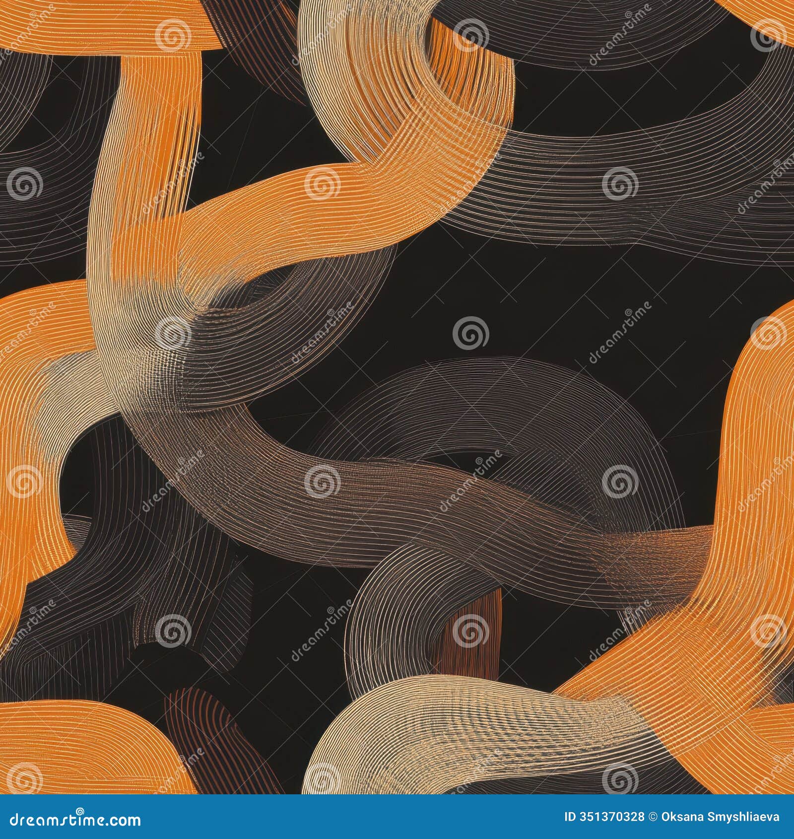 abstract wavy lines in black and orange. modern dynamic pattern art