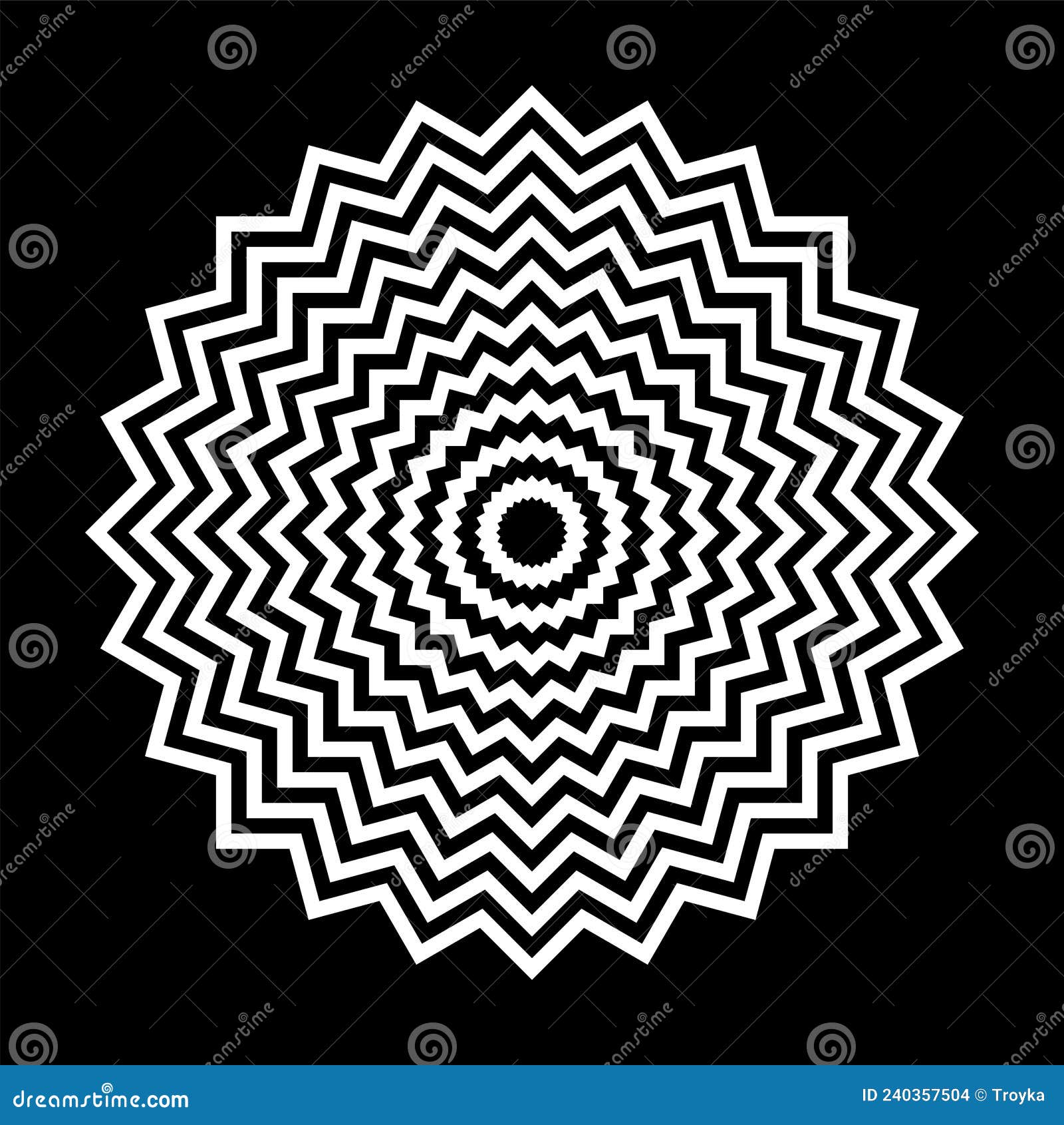 Abstract White Circle Zig Zag Lines Pattern on Black Background Stock