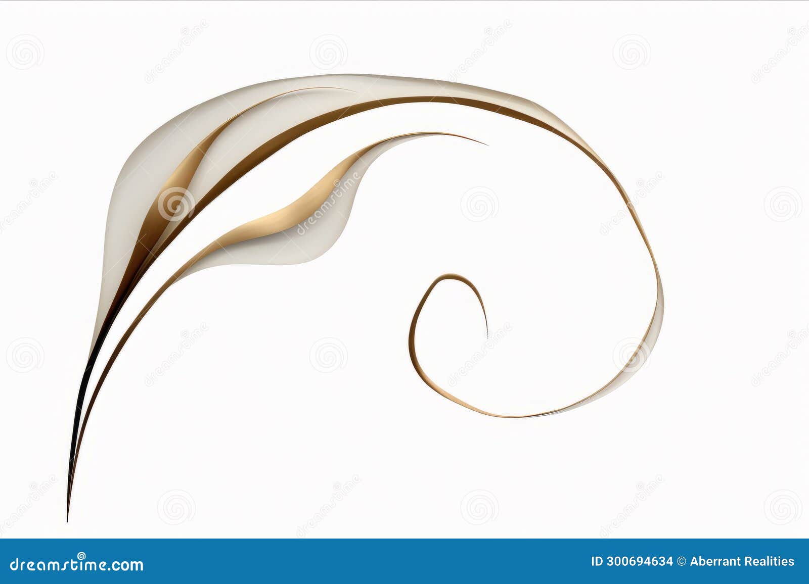 An Abstract White and Gold Leaf on a White Background Stock