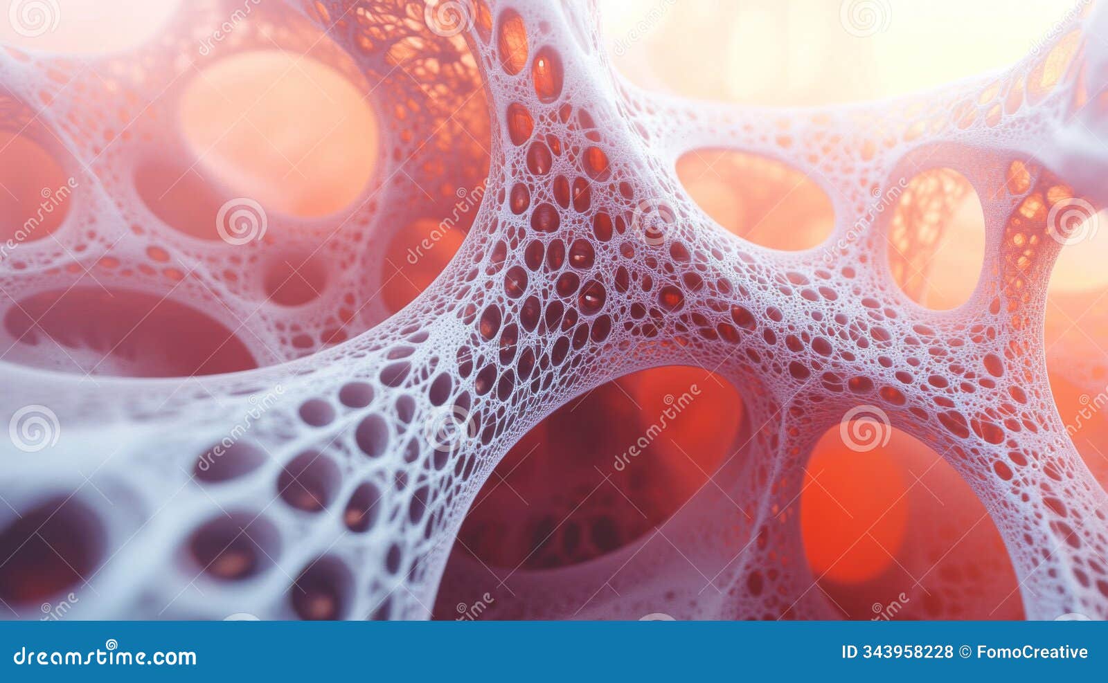 abstract white interconnected web-like structure with orange background