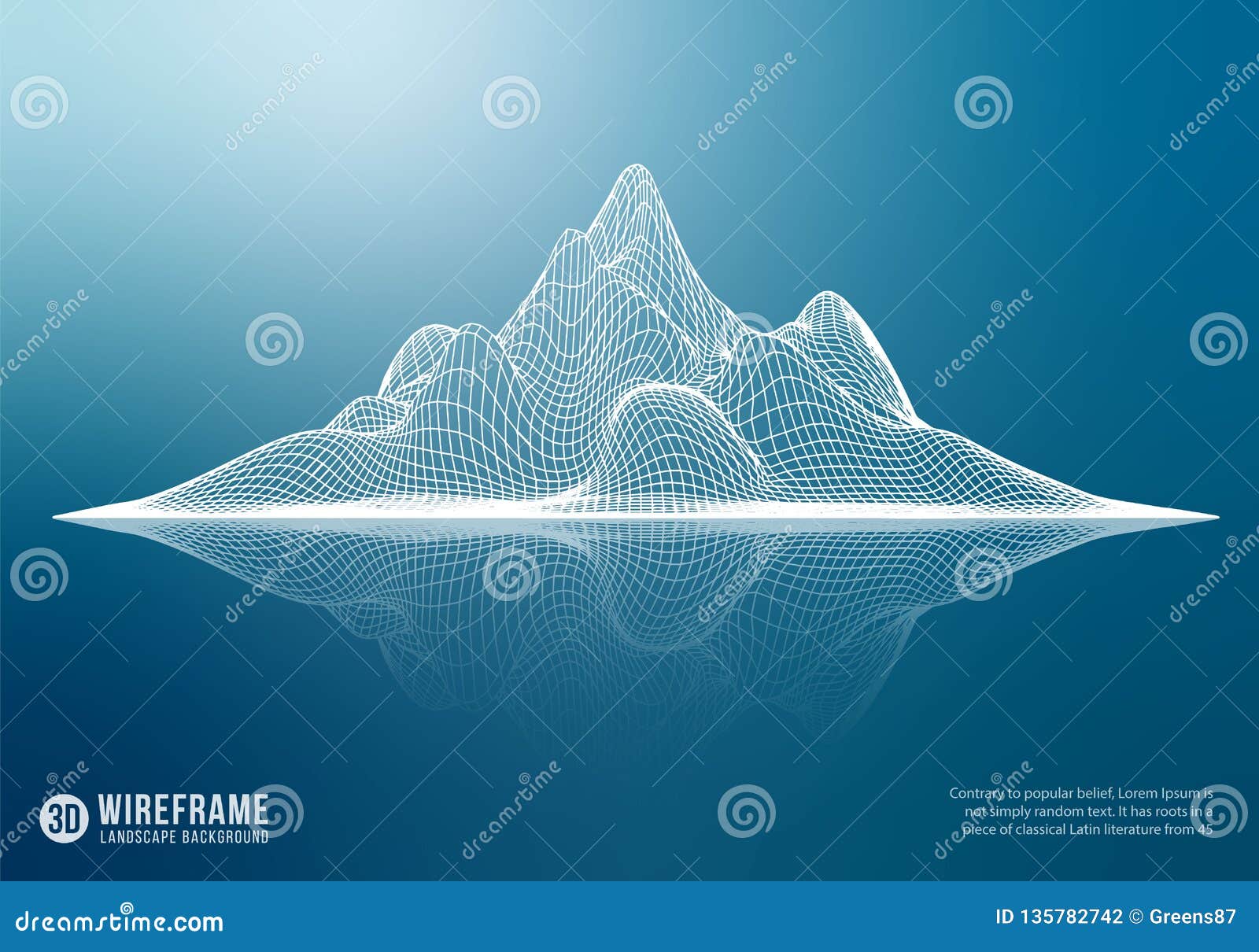 abstract wireframe mountain with reflection.