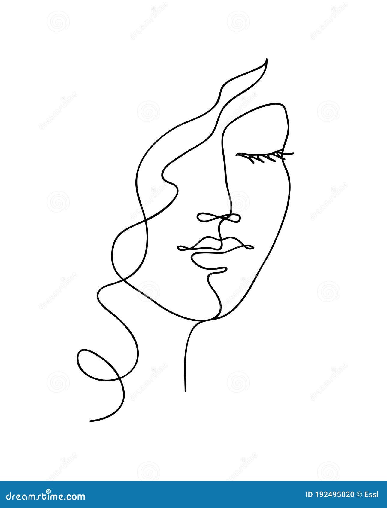 Abstract Woman Face With Wavy Hair. Black And White Hand