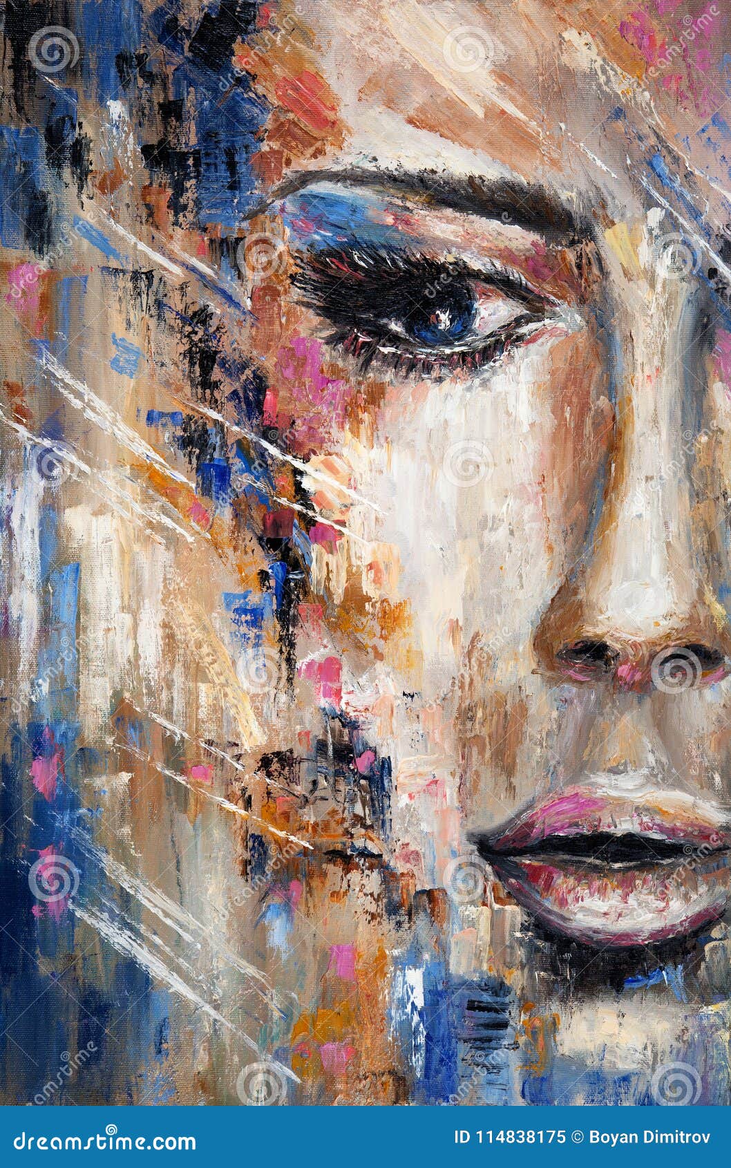 Wall Art Print, Expressive Woman face in Oil Painting, Abstract Portrait