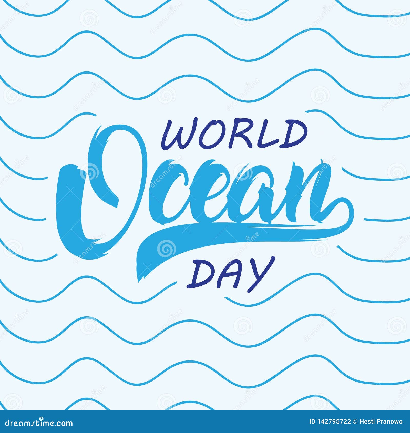 Abstract Word Letter World Ocean Day With Line Wave Stock