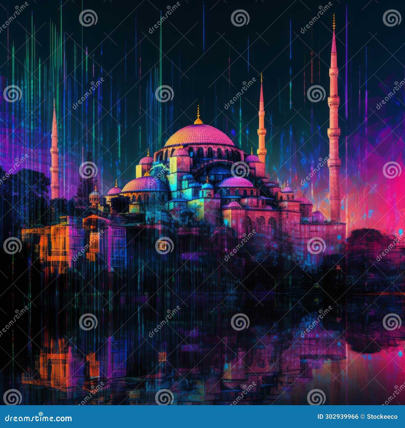 abstract y2k databending twist: vibrant nightlife and ottoman art