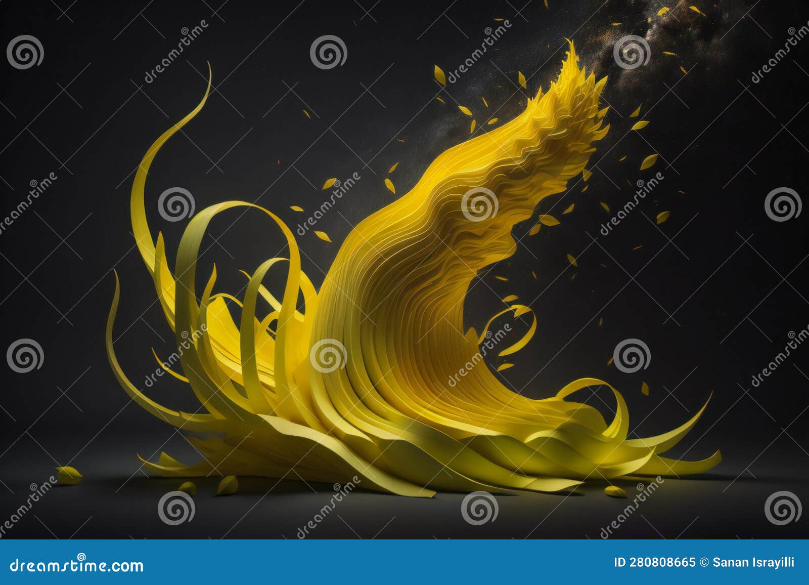Abstract Yellow Paint Splashes on Black Background. Generative Ai Stock Illustration