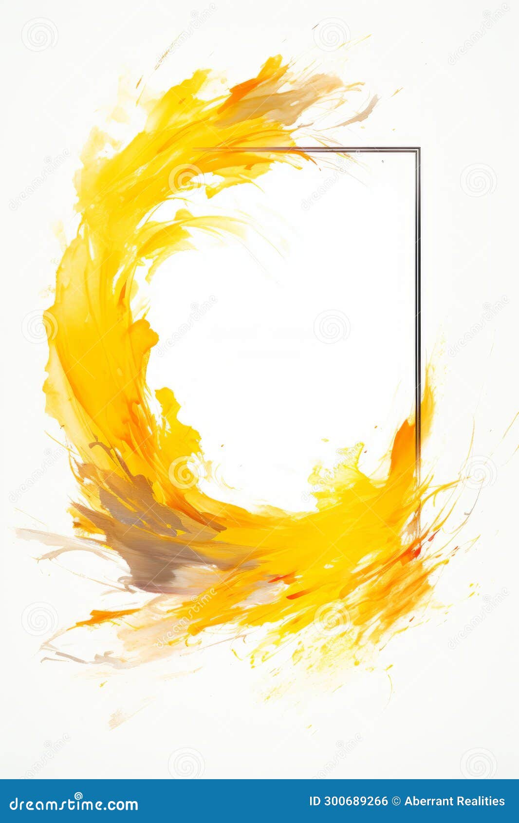 Abstract Yellow Paint Splashes in a Square Frame on a White Background Stock Illustration