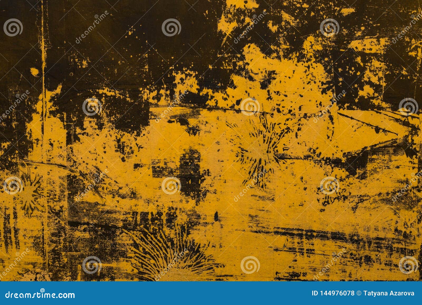 Abstract Yellow Pattern on Brown Background. Yellow Paint Pattern on the Brown Wall. Abstract