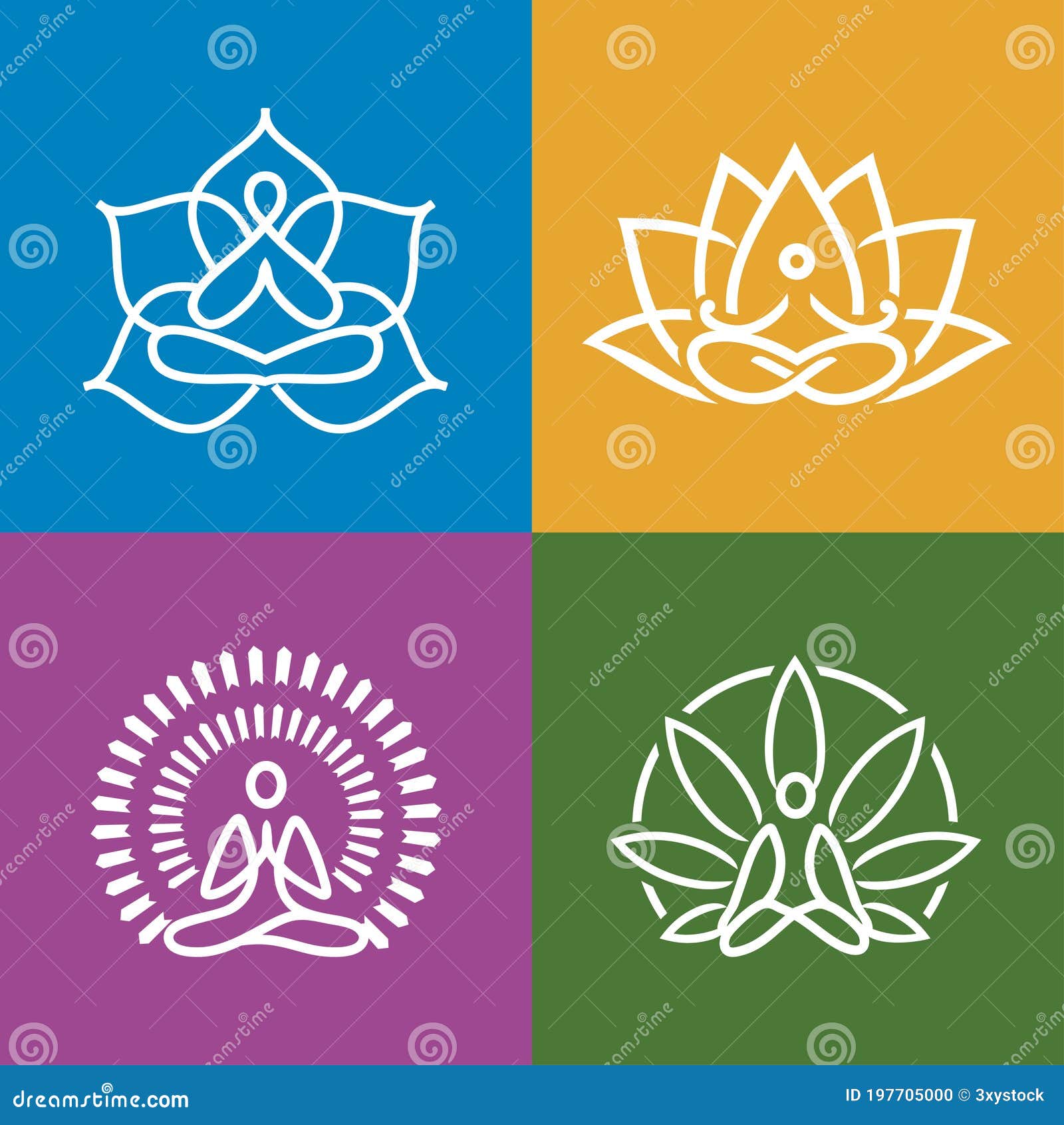 Abstract Yoga Logos Set. Meditation Practice and Yoga Line Icons ...