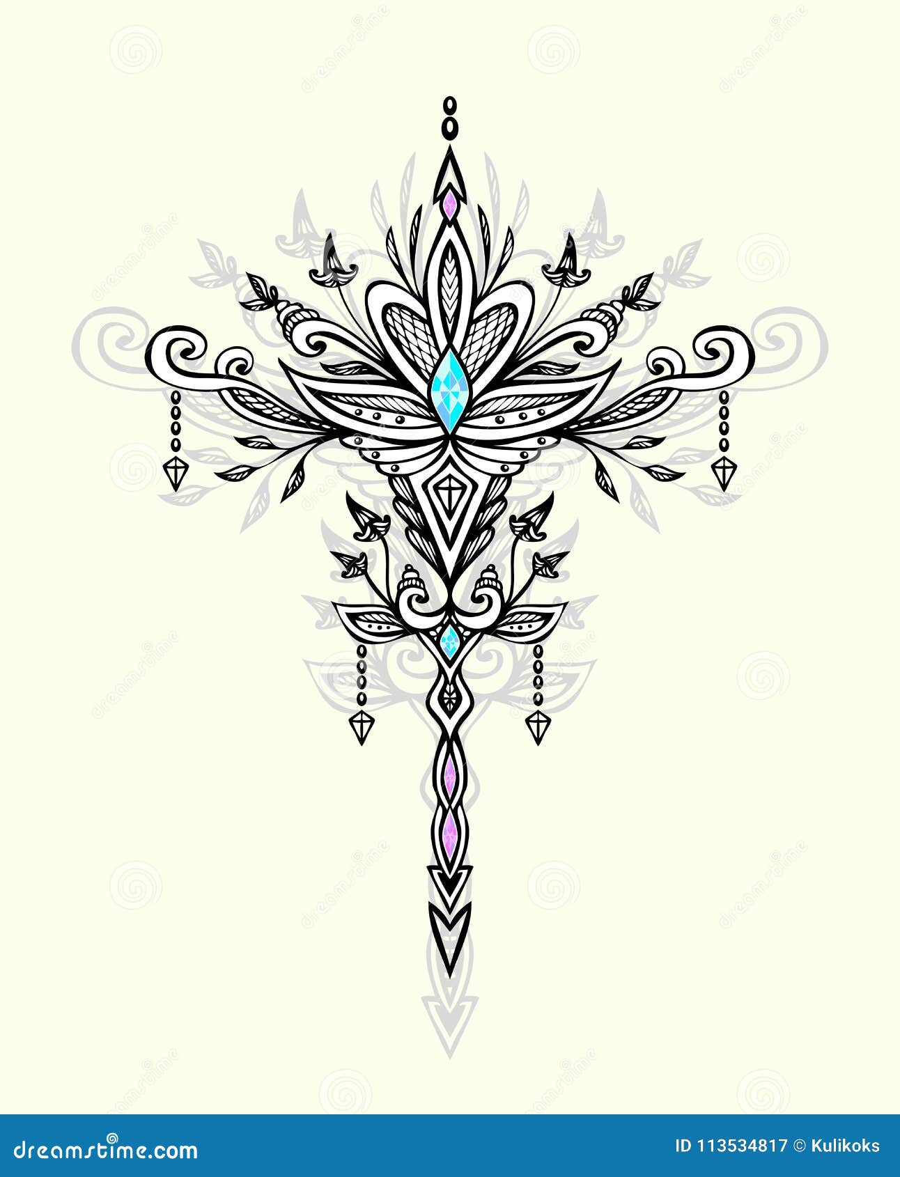 Abstract Zen Tangle Symbol in Boho Style with Gems for Tattoo Black on White Stock Vector - Illustration of drawing, decoration: 113534817