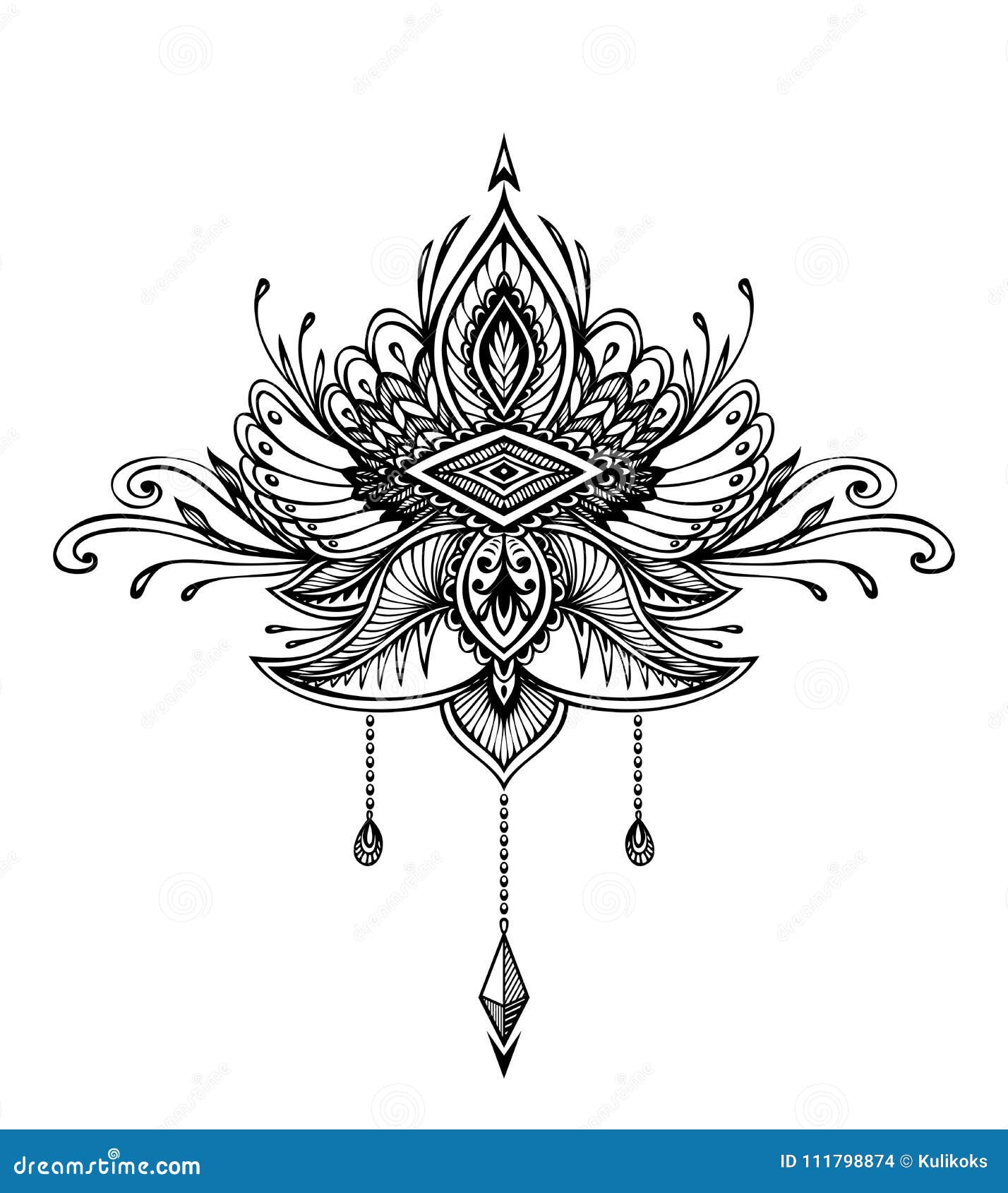 Lotus flower tattoo, yoga or zen decorative element in boho style, Indian  modern decoration. Vector 6769480 Vector Art at Vecteezy