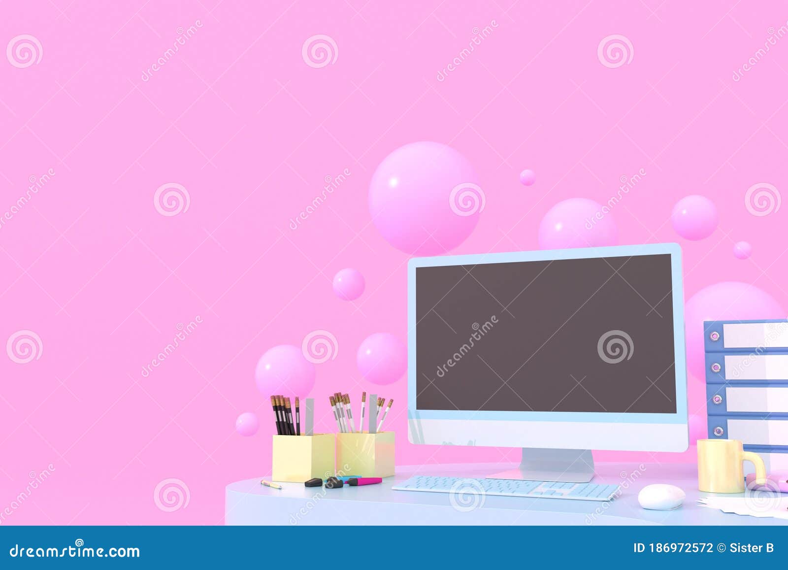 abstractof laptop computer mock up pink color background. 3d render
