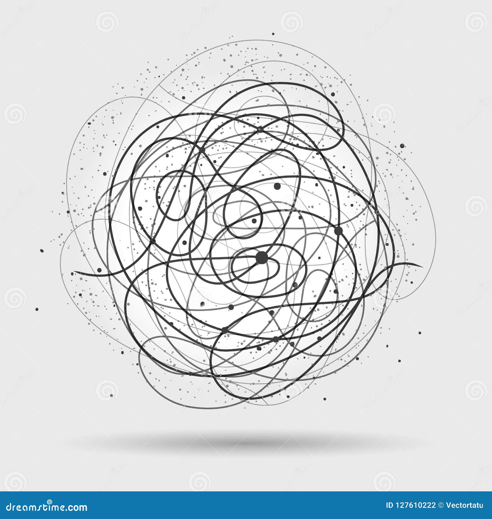 Abstrakt bakgrund för kaostrådar. Kaostrådar Den tilltrasslade illustrationen för trådcirkelvektorn, klottrar linjer belamrar abstrakt bakgrund
