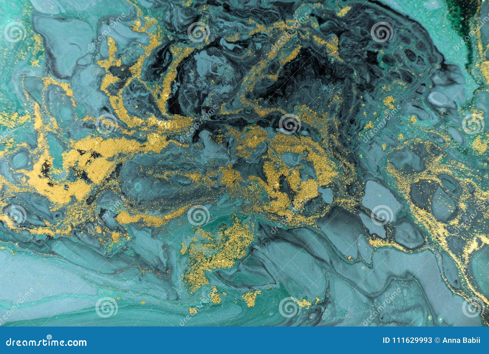 Abstrakter Acrylmarmorierunghintergrund Grüne marmornde Grafikbeschaffenheit der Natur Goldenes Funkeln