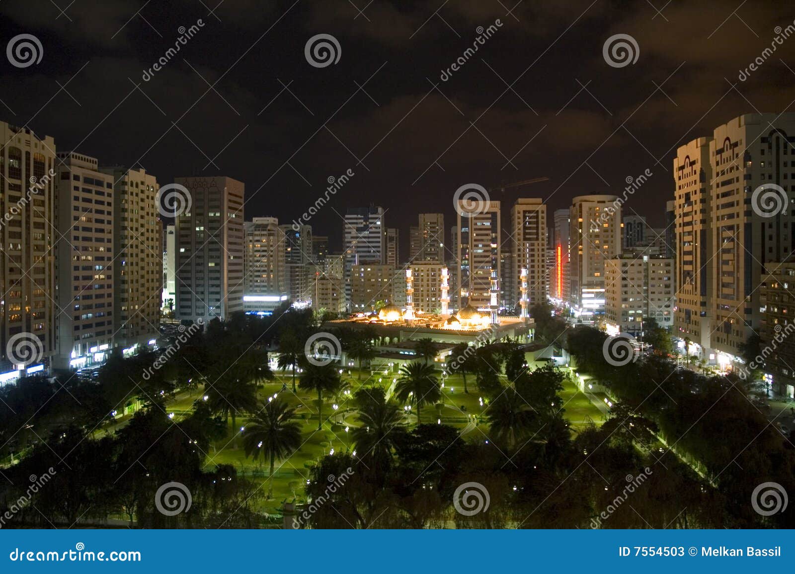 Abu dhabi city by night stock image. Image of emirates 7554503