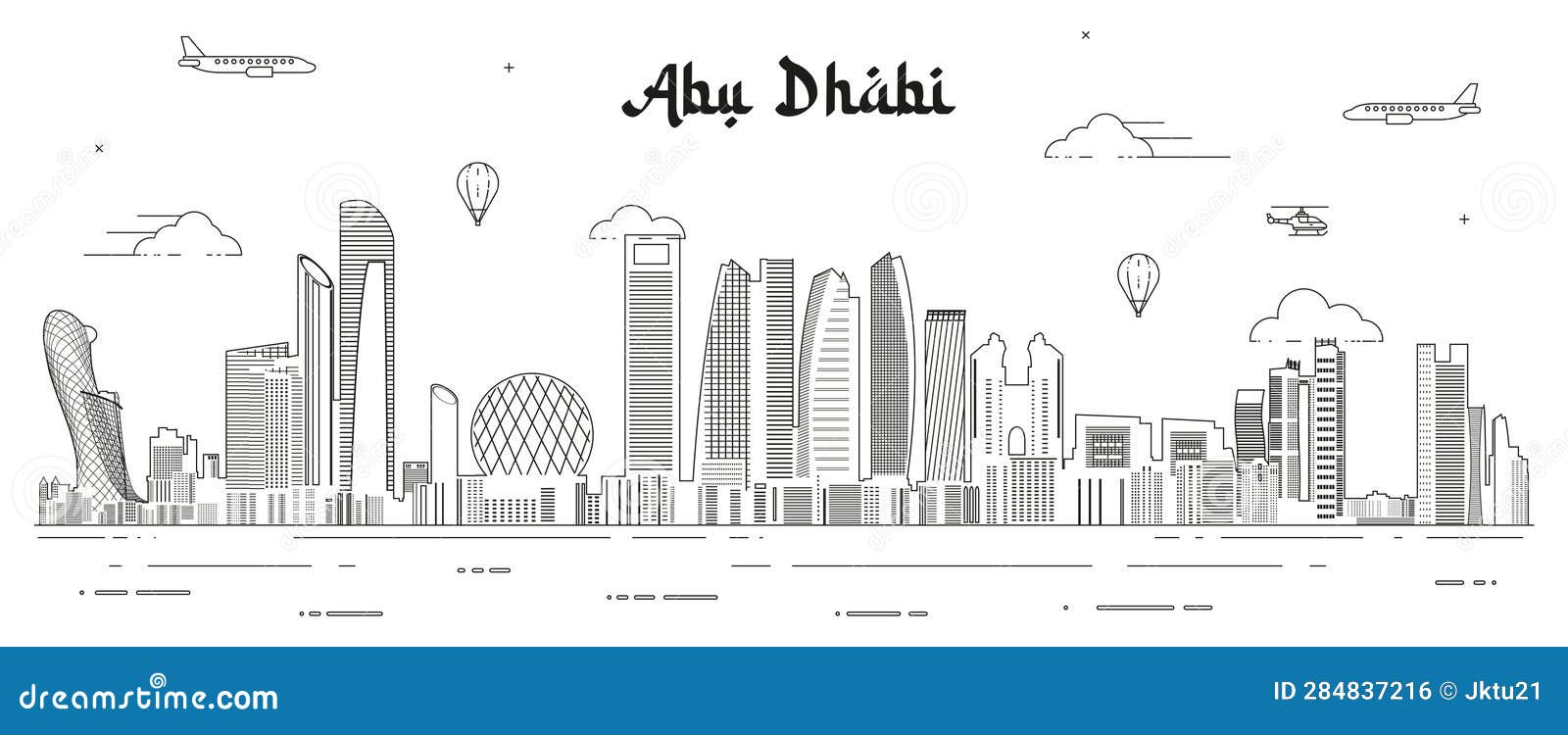 Abu Dhabi Cityscape Line Art Vector Illustration Stock Vector