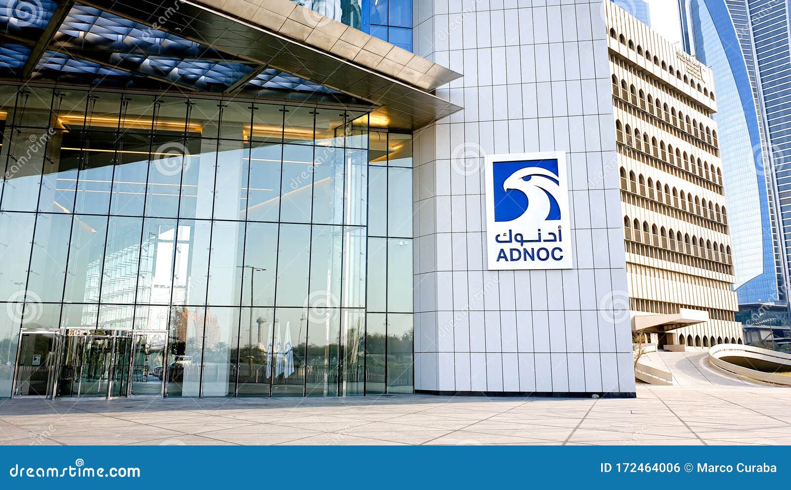Abu Dhabi, VAE - January 2020: Main Entrance of the ADNOC Abu Dhabi