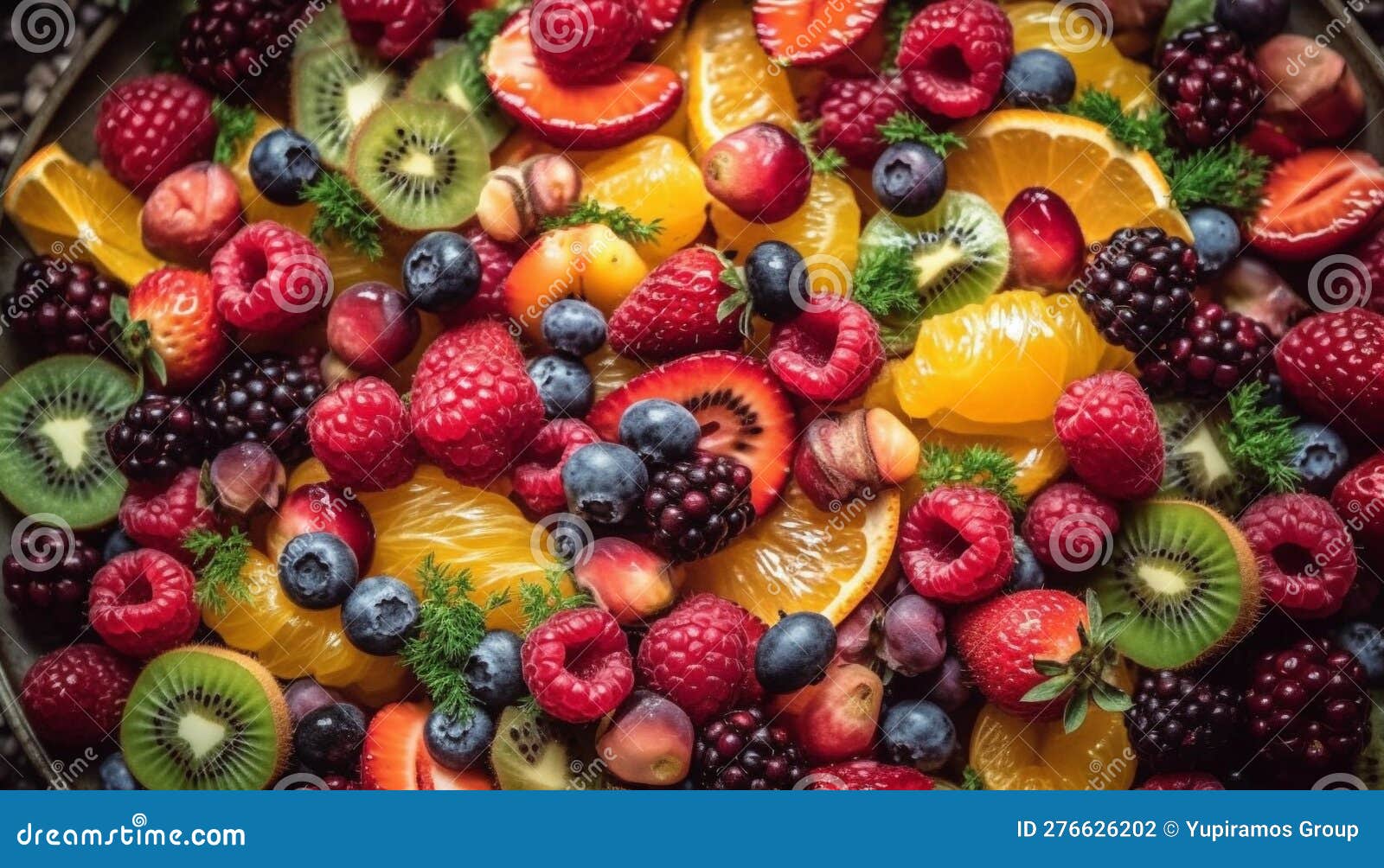 Abundance of Juicy Berry Fruit in Summer Bowl Generated by AI Stock